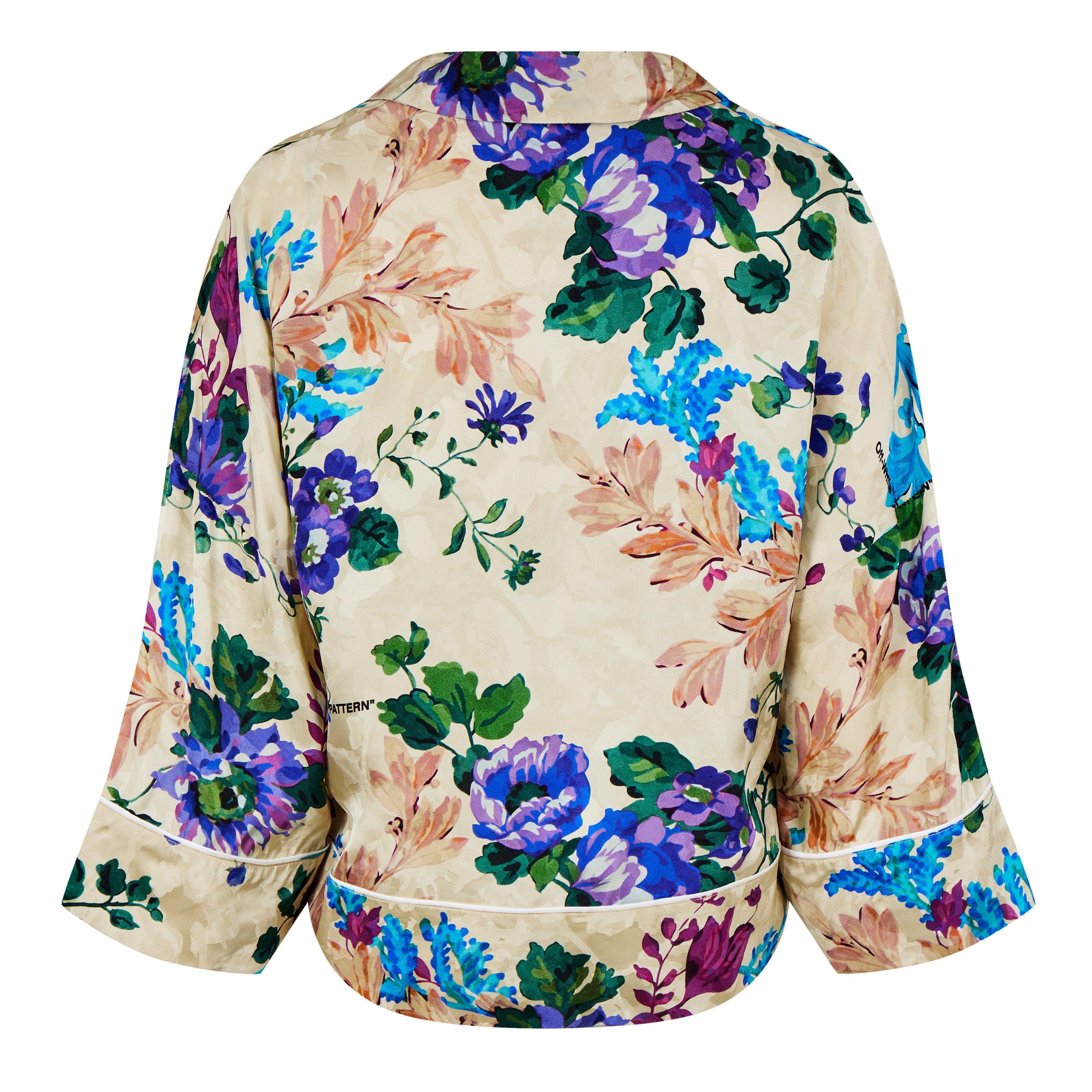 Sand Multi - Off White - Women's Satin Pyjama Crop Shirt - 2