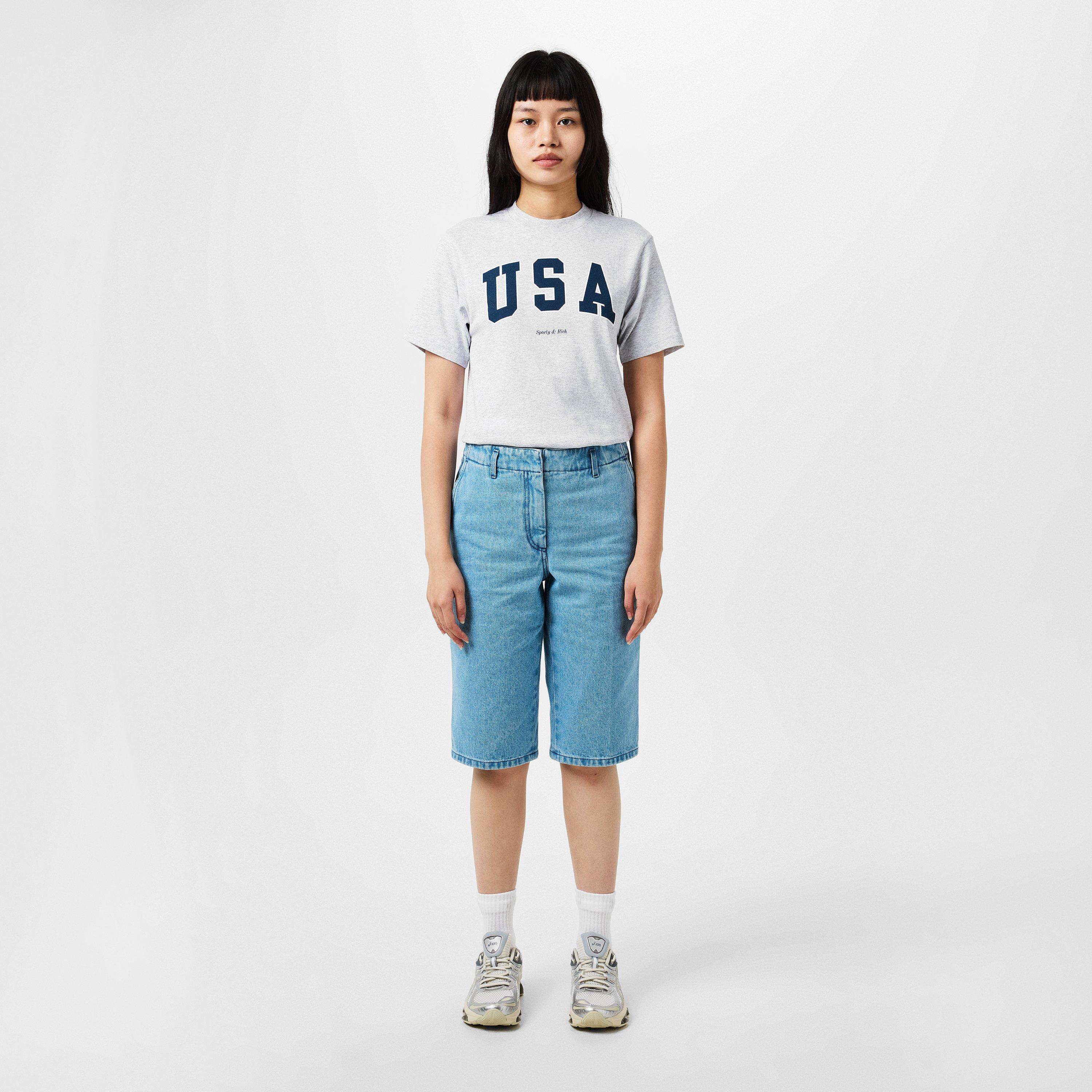 Heather Grey - Sporty and Rich - Usa Varsity T-Shirt - 4