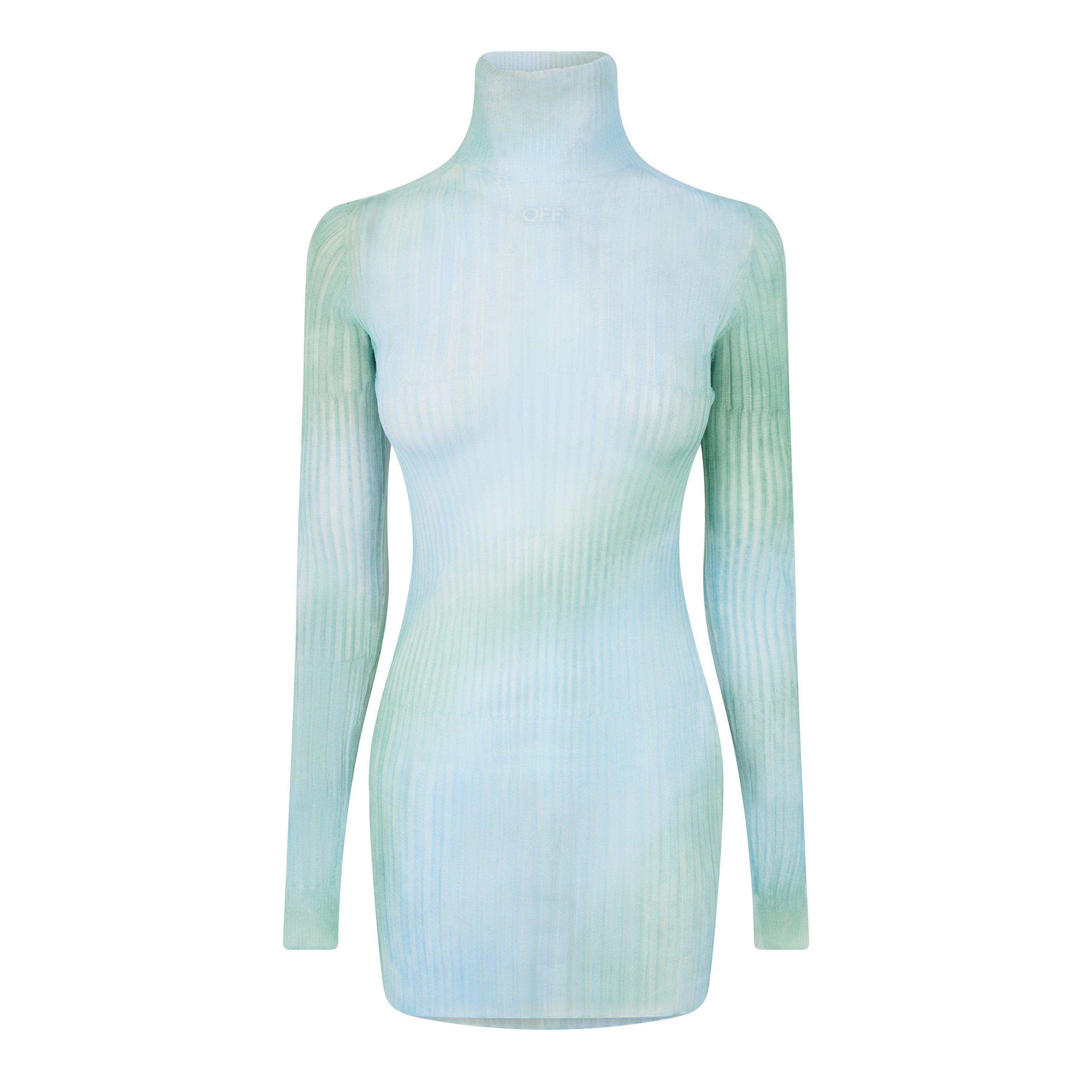 Light Blue - Off White - Women's Tie Dye Long-sleeve Mini Dress, Tie Dye Design - 1