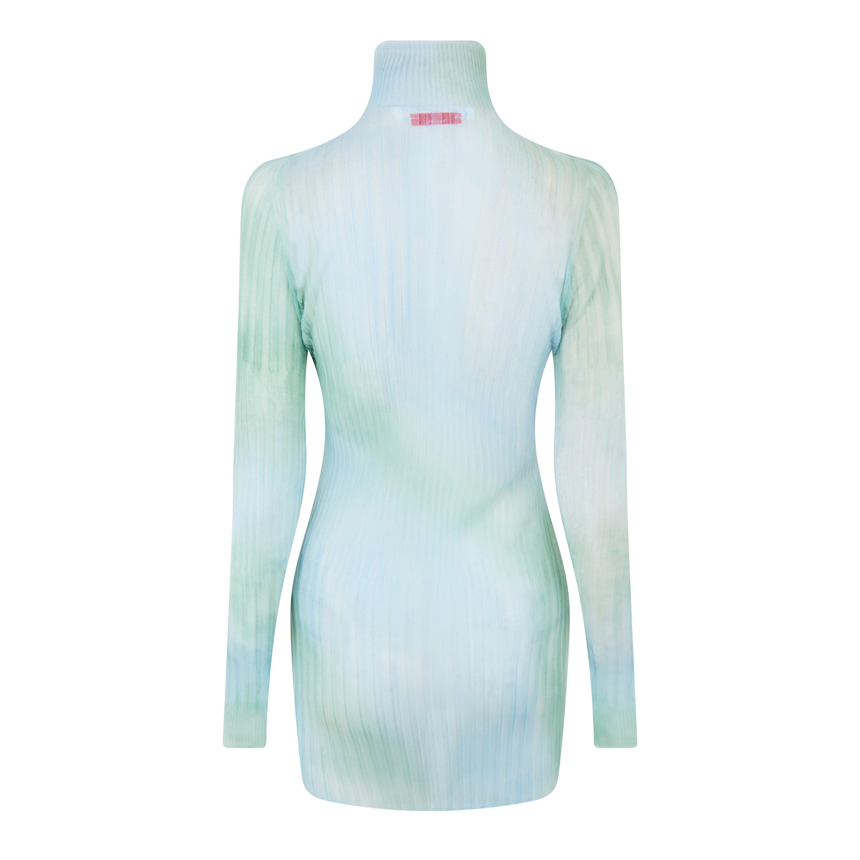 Light Blue - Off White - Women's Tie Dye Long-sleeve Mini Dress, Tie Dye Design - 2