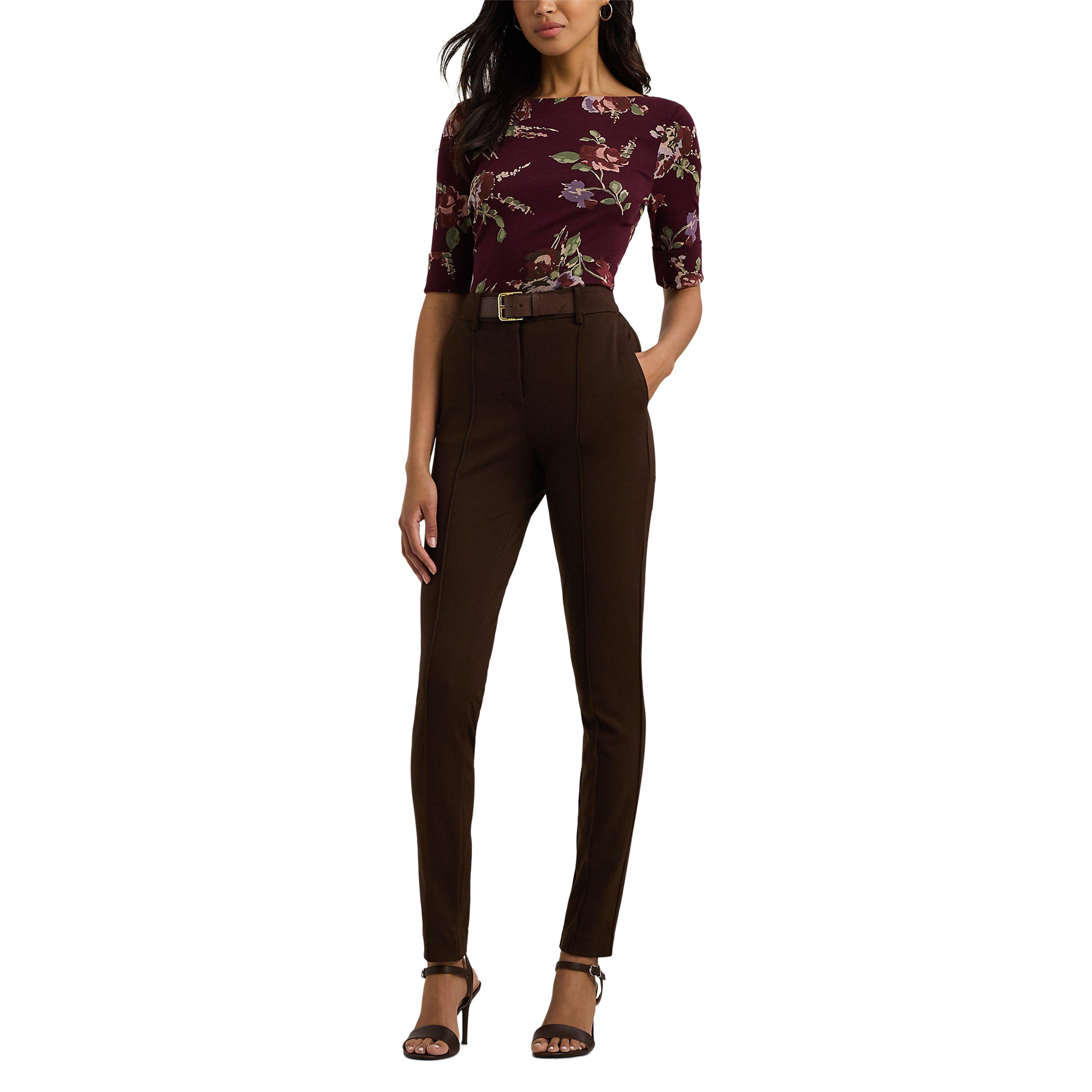 Burgundy Multi - Lauren by Ralph Lauren - Floral Stretch Boatneck T-Shirt - 2