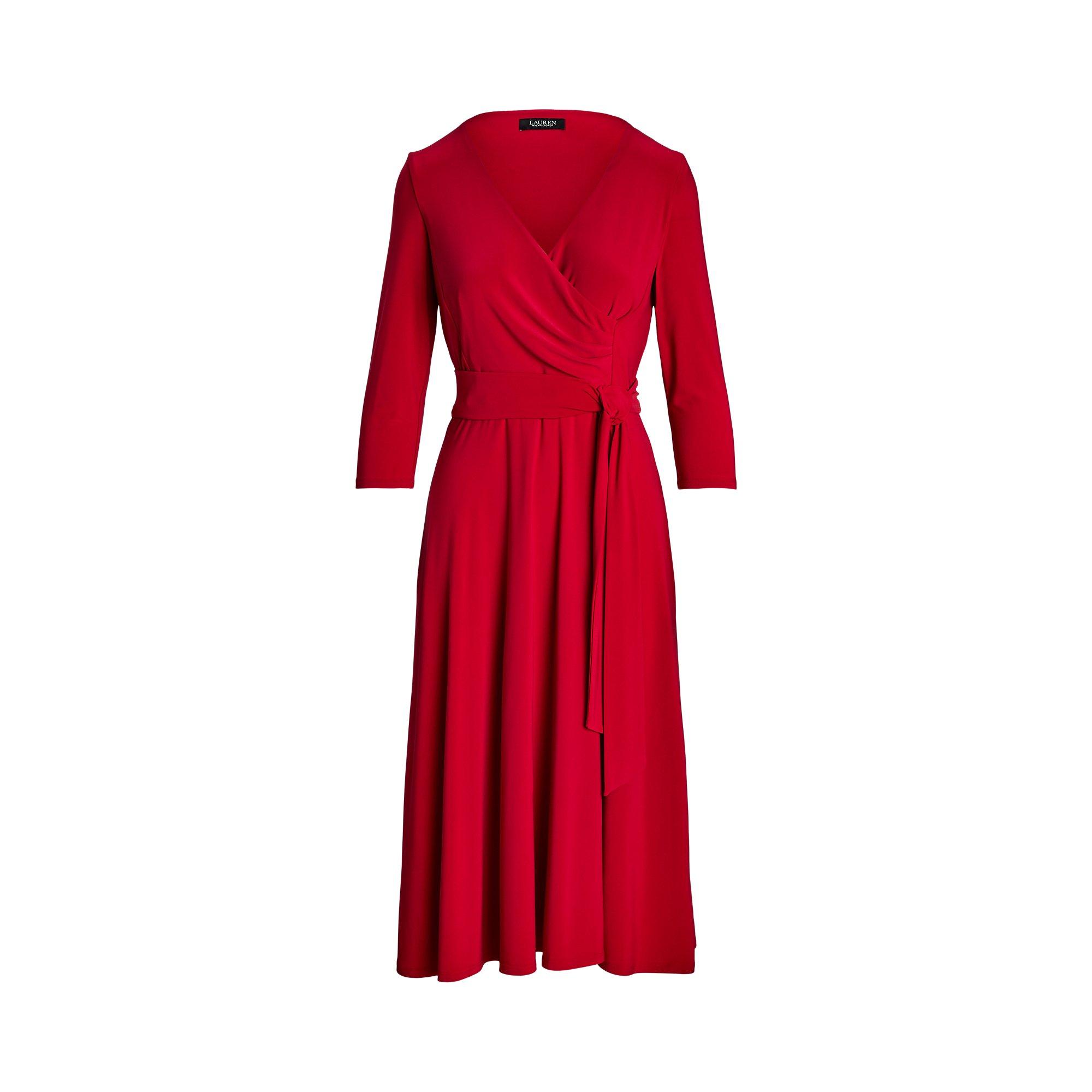 Festive Red - Lauren by Ralph Lauren - Surplice Jersey Dress - 1