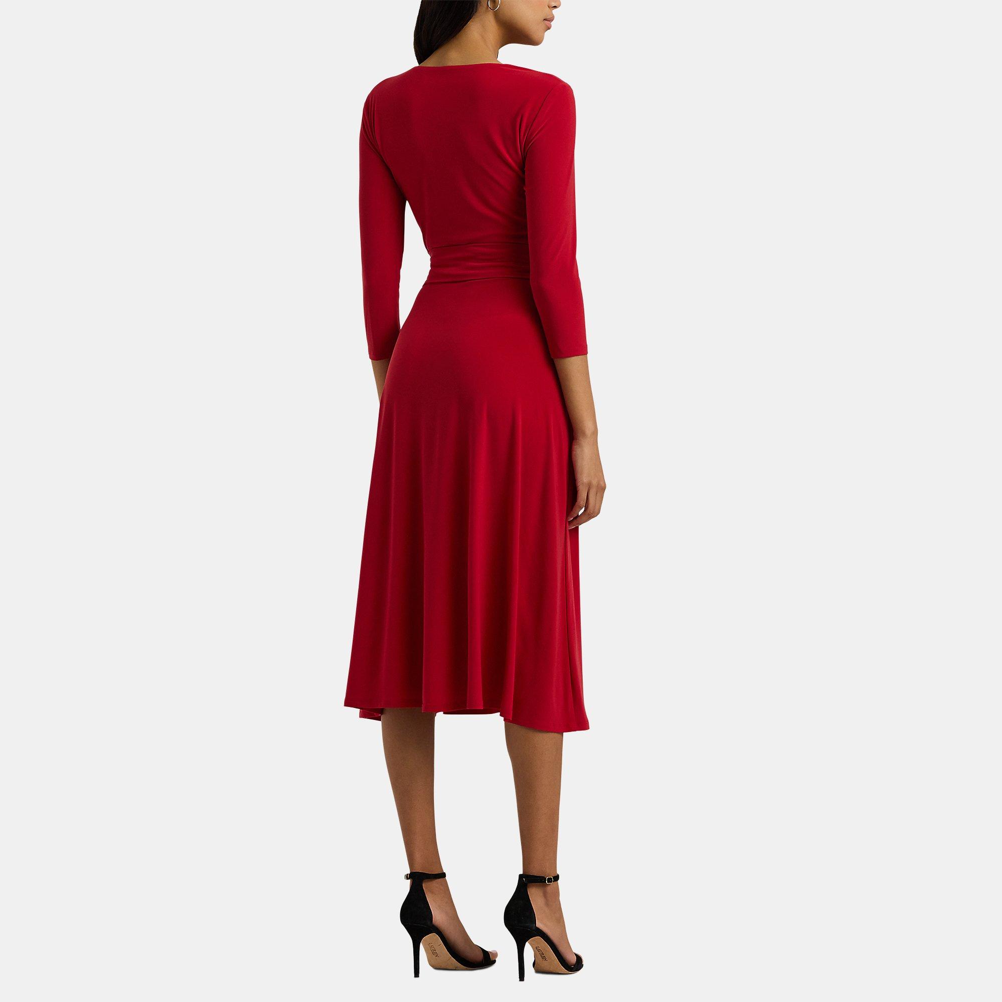 Festive Red - Lauren by Ralph Lauren - Surplice Jersey Dress - 3