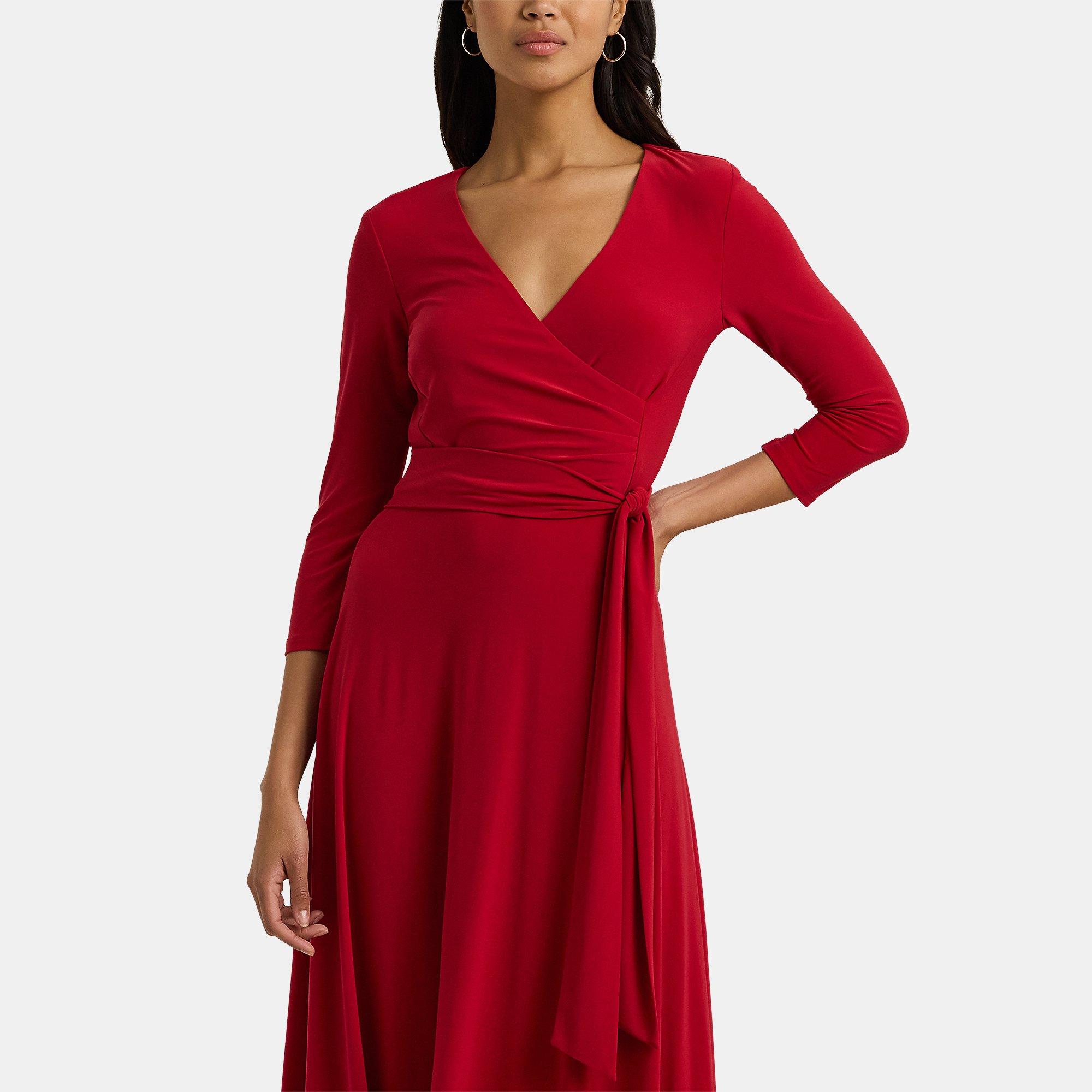 Festive Red - Lauren by Ralph Lauren - Surplice Jersey Dress - 4