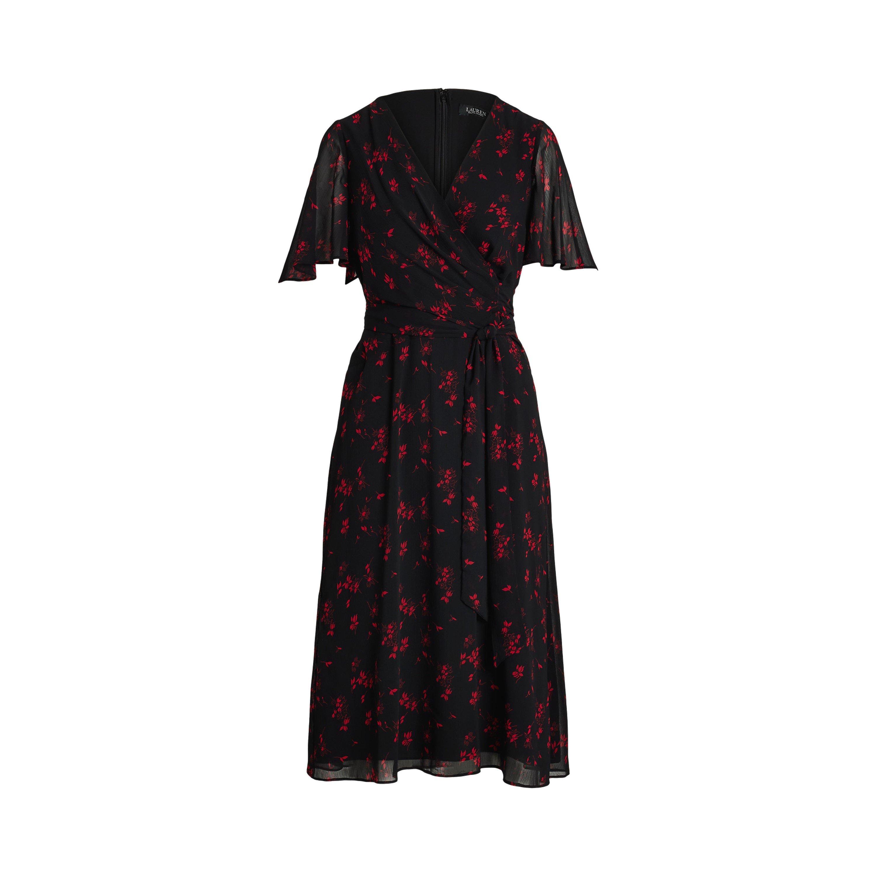Lauren by Ralph Lauren Abel Wrap Midi Dress - Black/Red - Size 8 (XS)