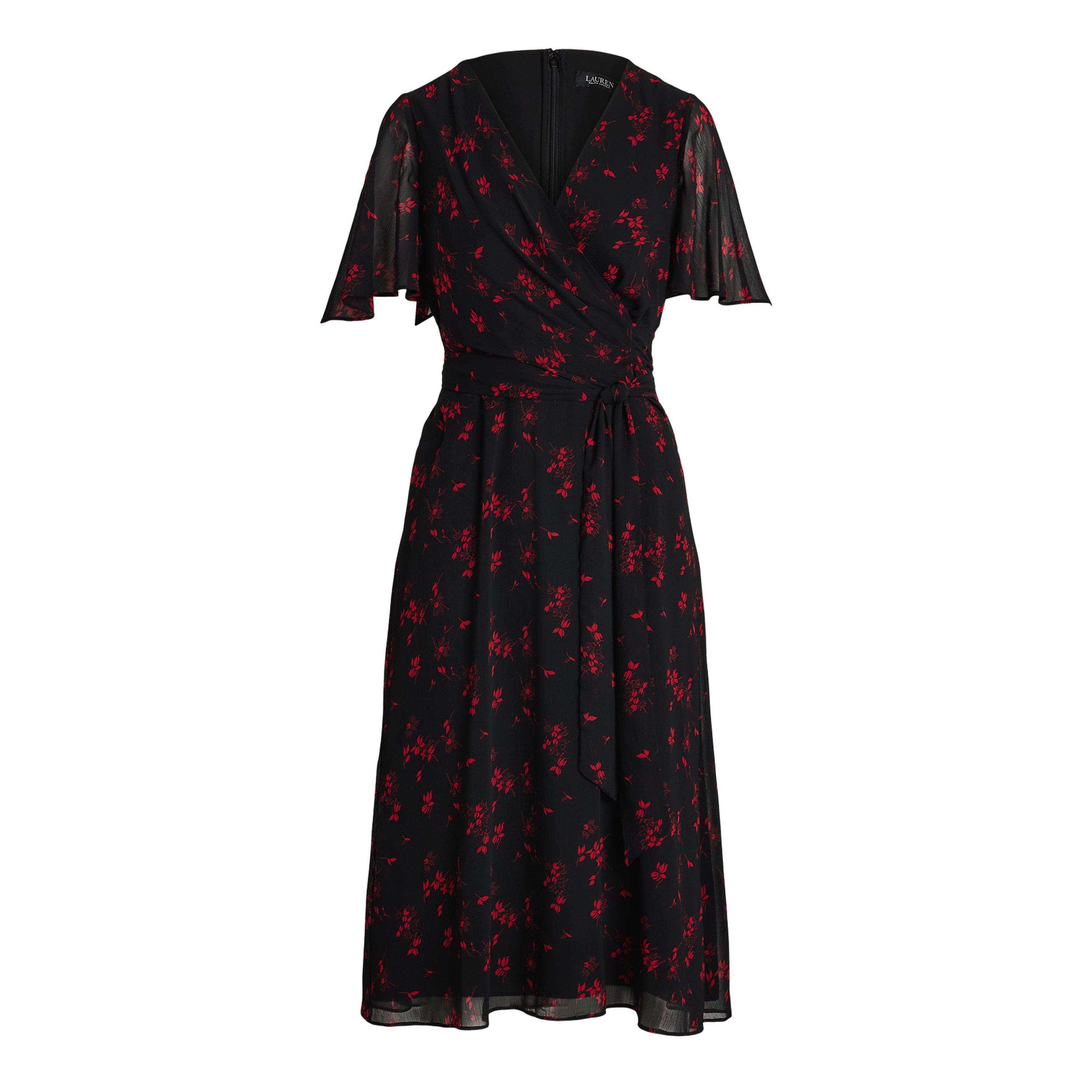 ralph lauren black dress with red flowers Ralph Lauren Ruched Red Purple Jersey Social Dress 12 $134 L Empire Florals