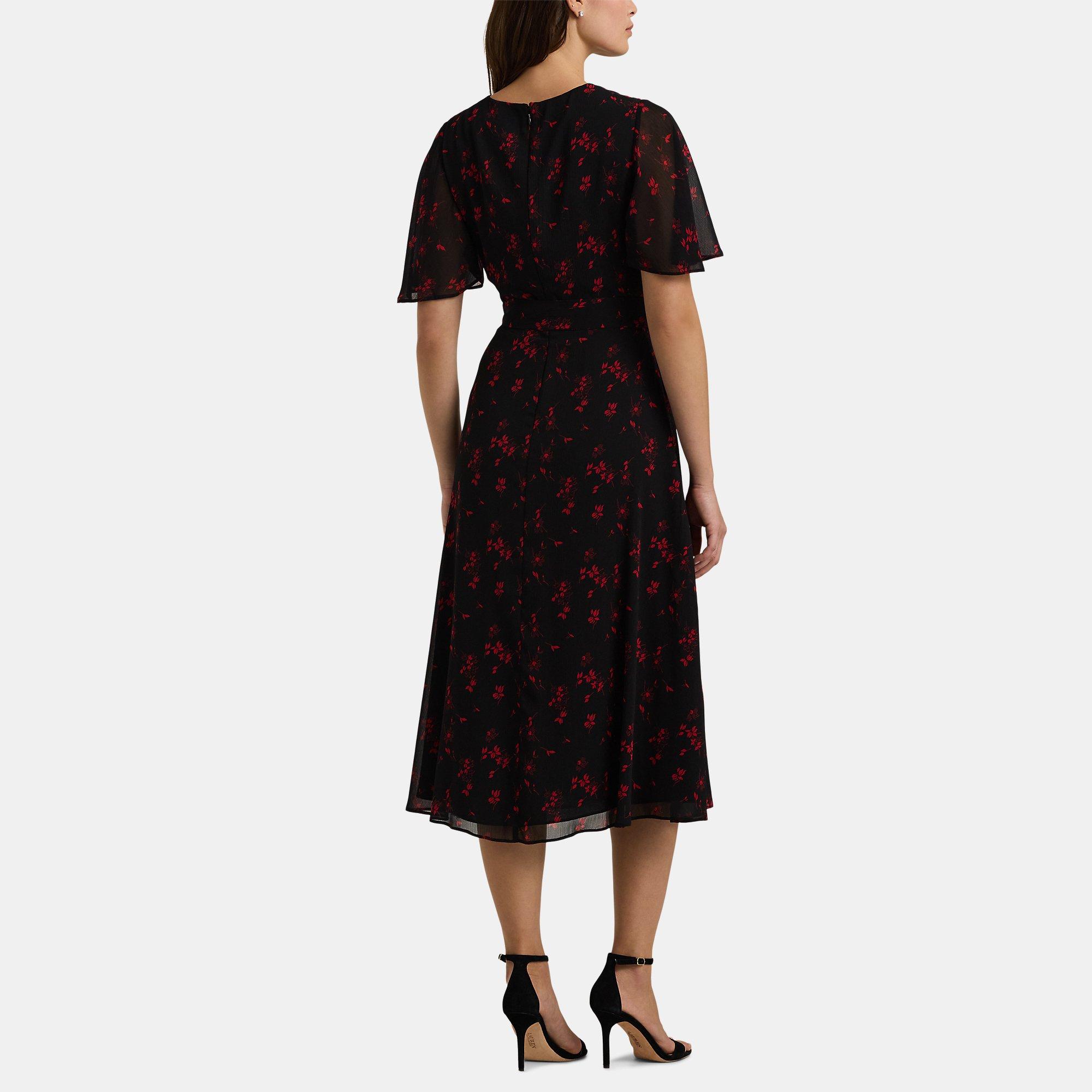 Black/Red - Lauren by Ralph Lauren - Abel Wrap Midi Dress - 2