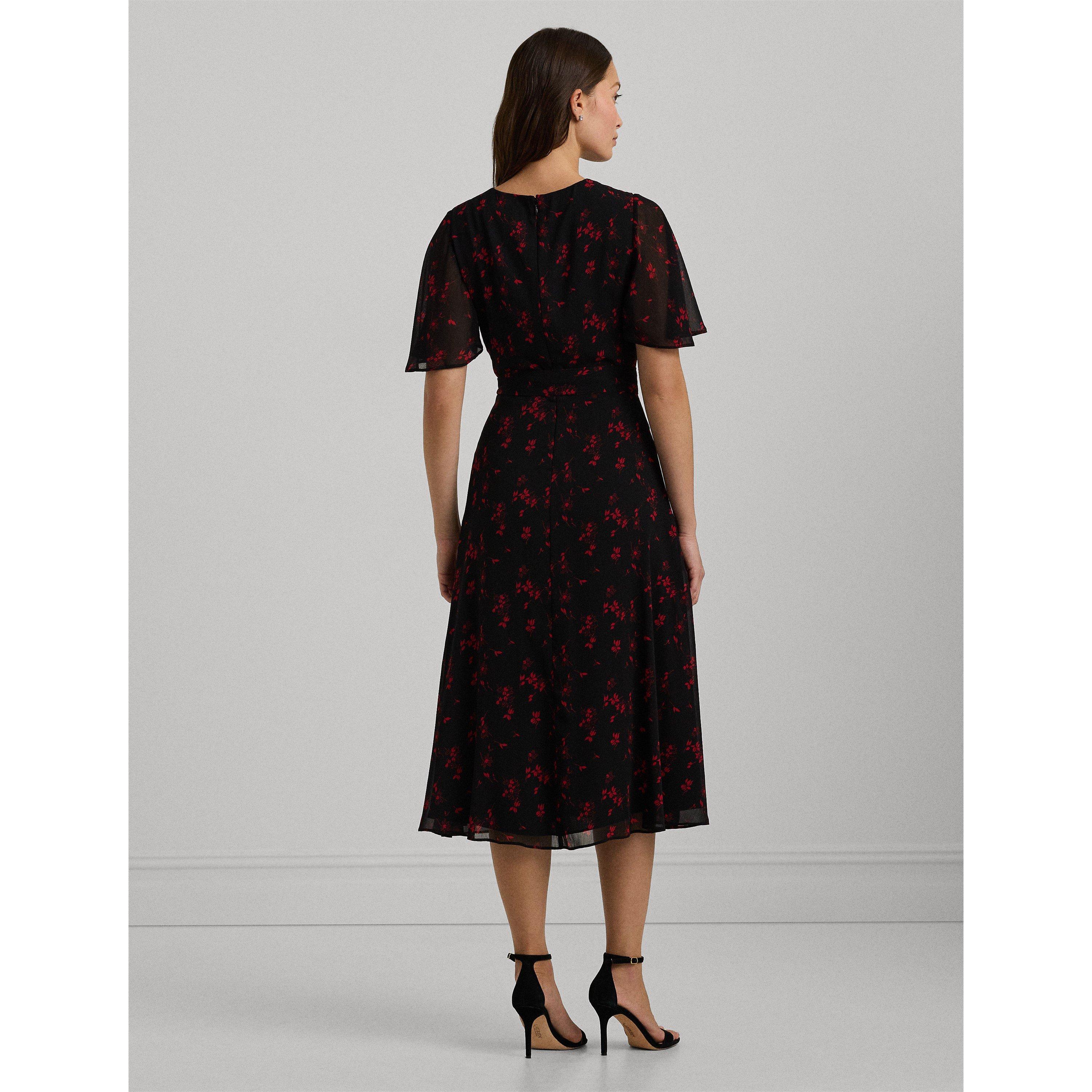 Black/Red - Lauren by Ralph Lauren - Abel Wrap Midi Dress - 3
