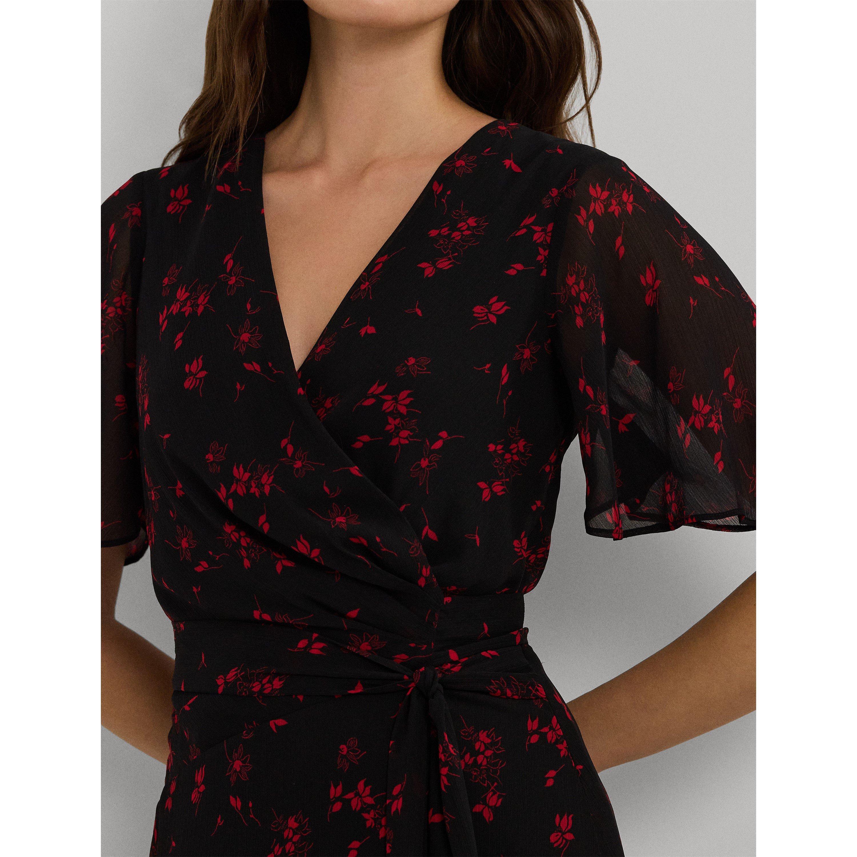 Black/Red - Lauren by Ralph Lauren - Abel Wrap Midi Dress - 4