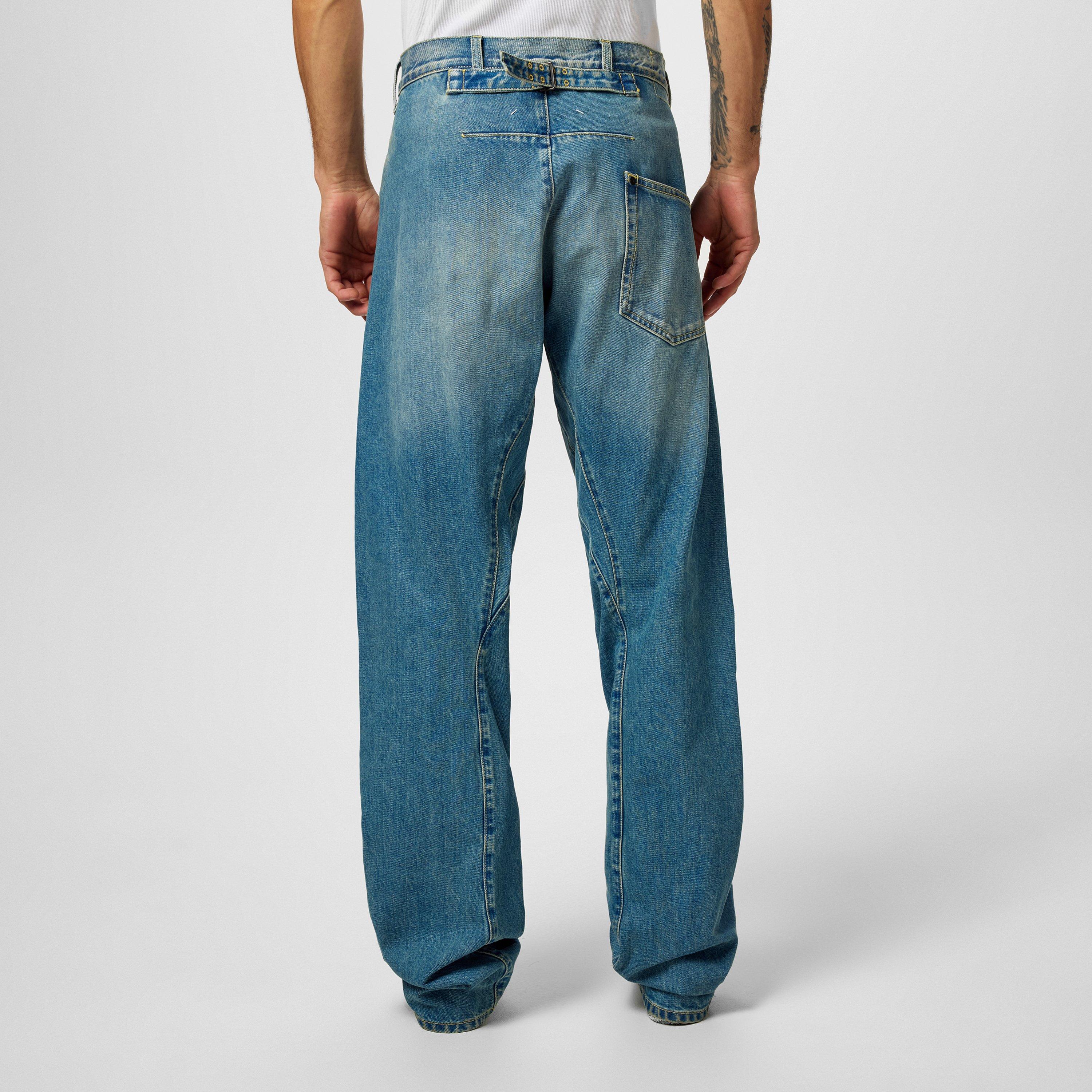 Med blue - Maison Margiela - Men's Diagonal Seam Straight Leg Jeans - 3
