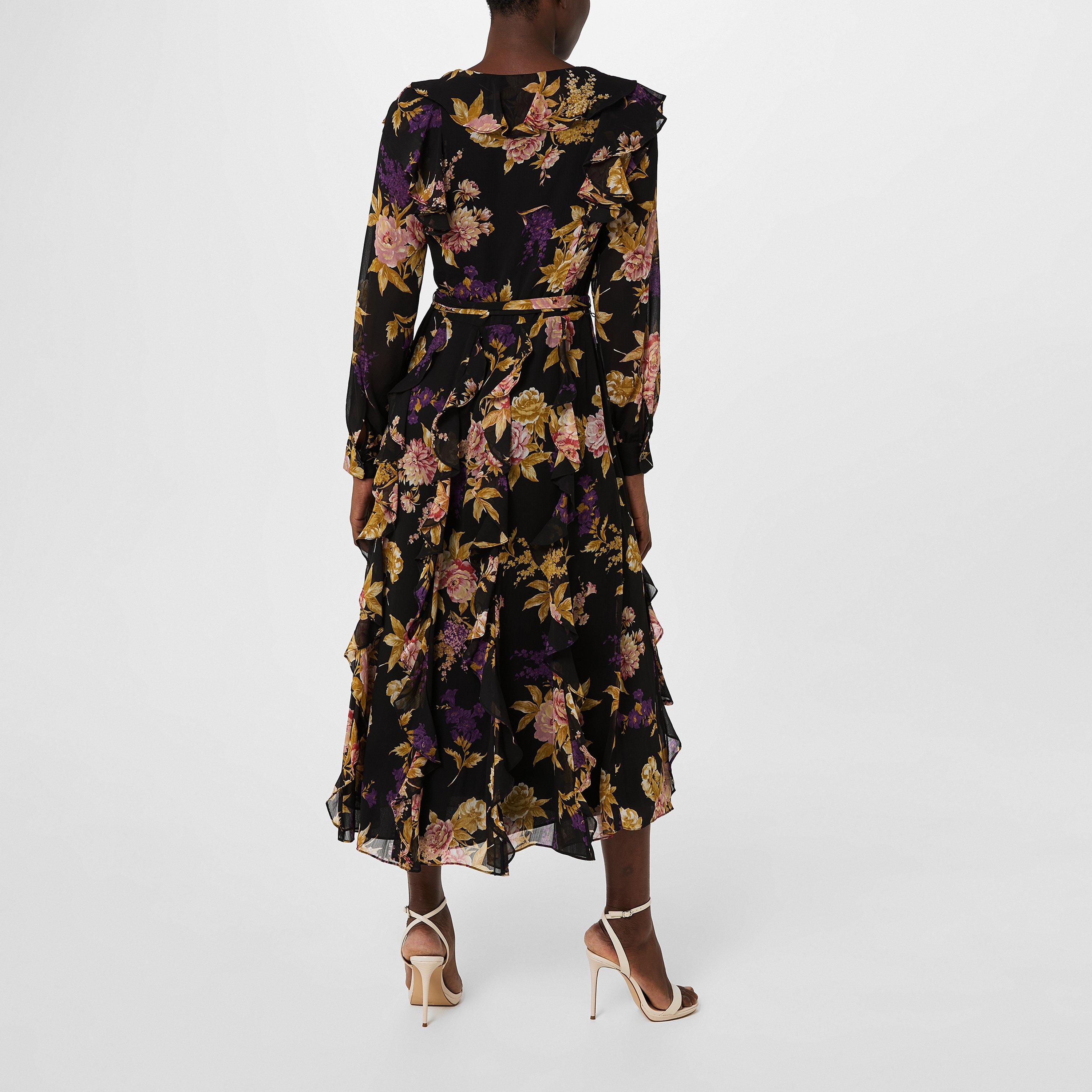 Black/Tan/Multi - Lauren by Ralph Lauren - Floral Ruffle-Trim Georgette Dress - 2
