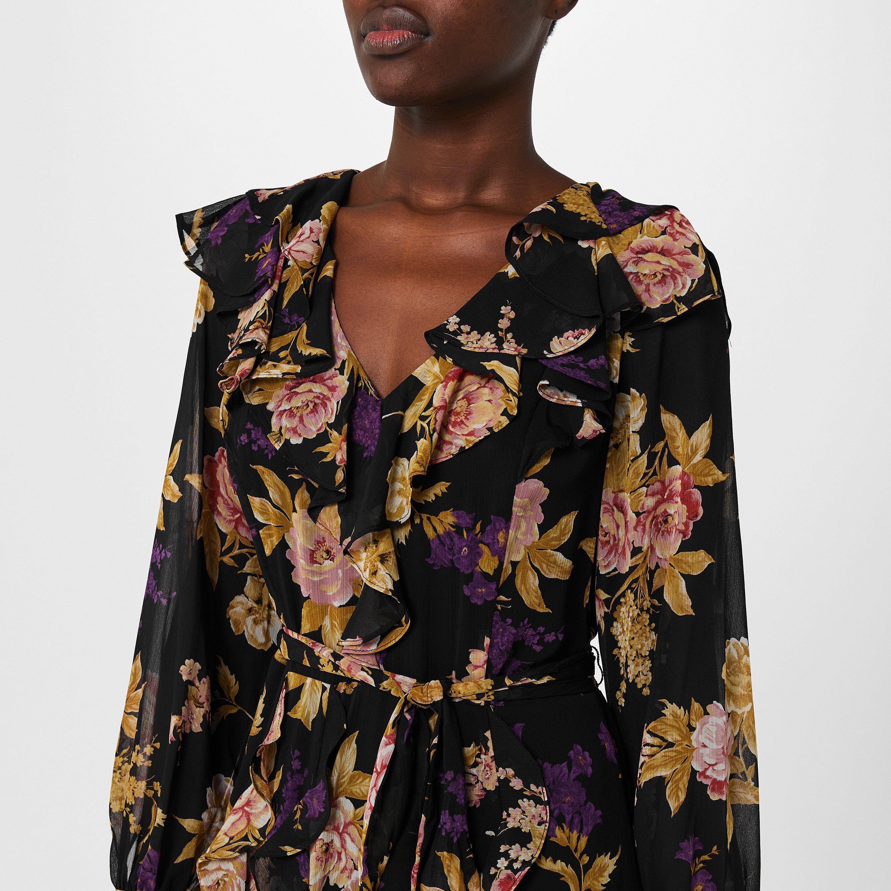 Black/Tan/Multi - Lauren by Ralph Lauren - Floral Ruffle-Trim Georgette Dress - 3