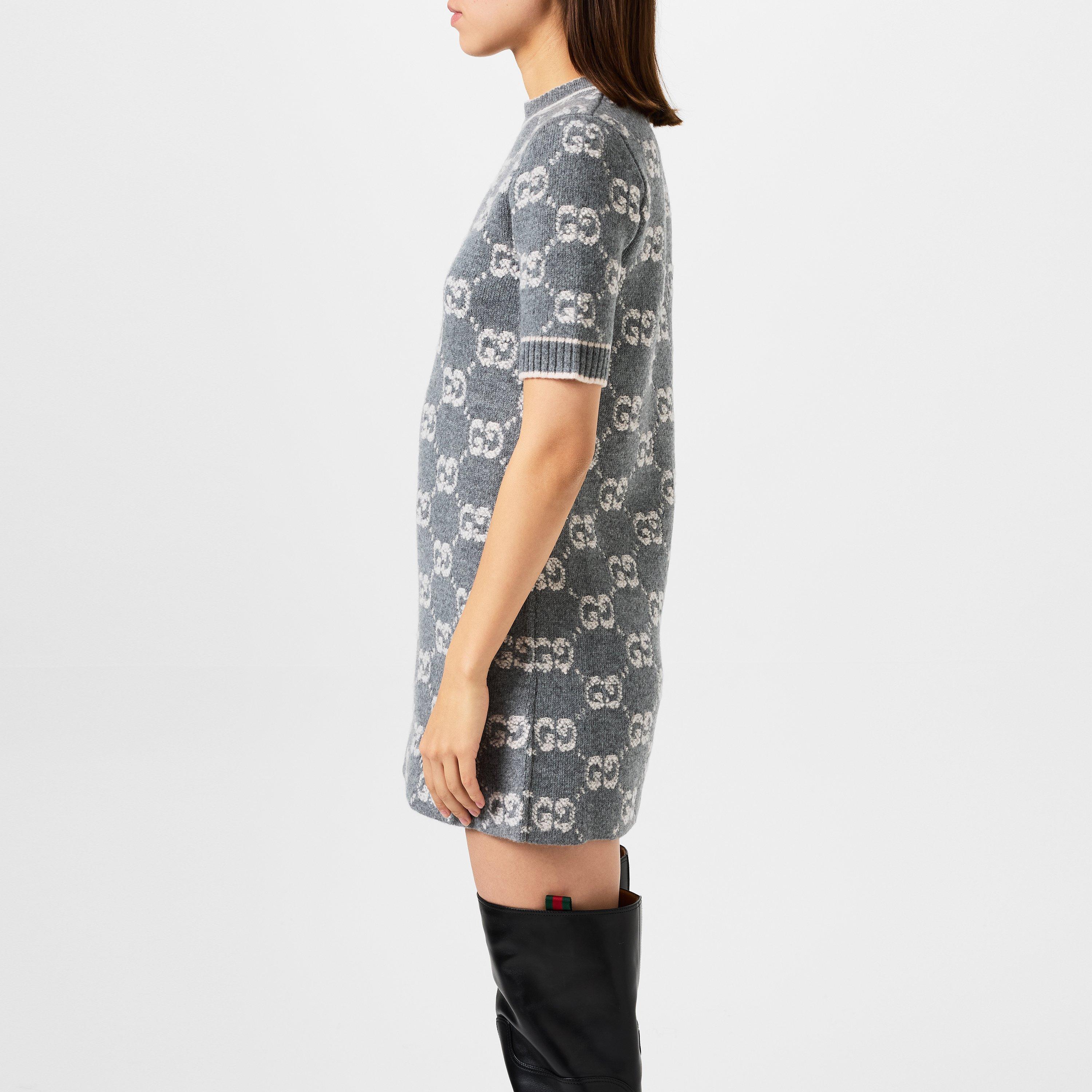 Grey/Ivory - Gucci - Women's Logo Wool Crew Dress - 2