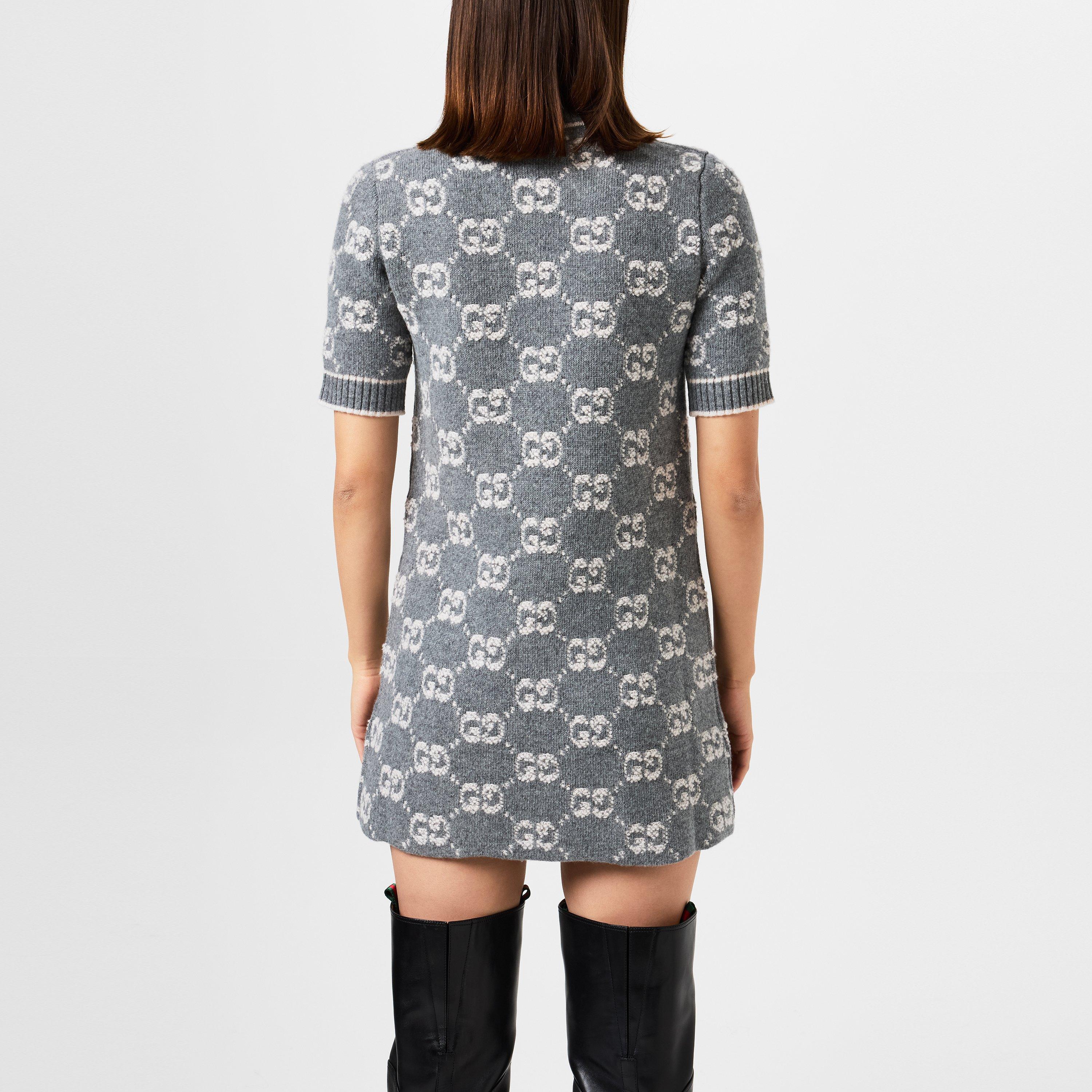 Grey/Ivory - Gucci - Women's Logo Wool Crew Dress - 3