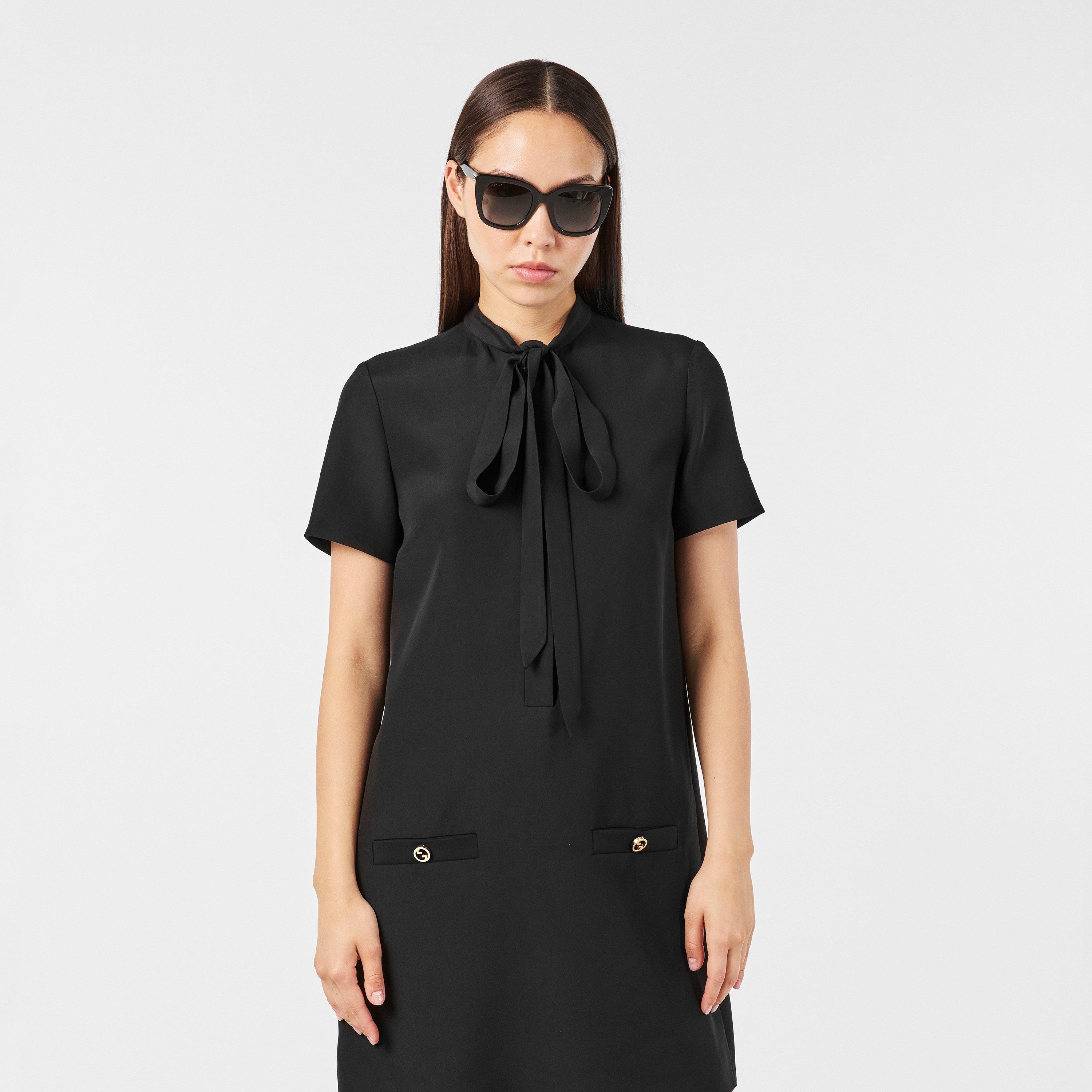 Black - Gucci - Women's Plain Viscose Mini Dress - 3