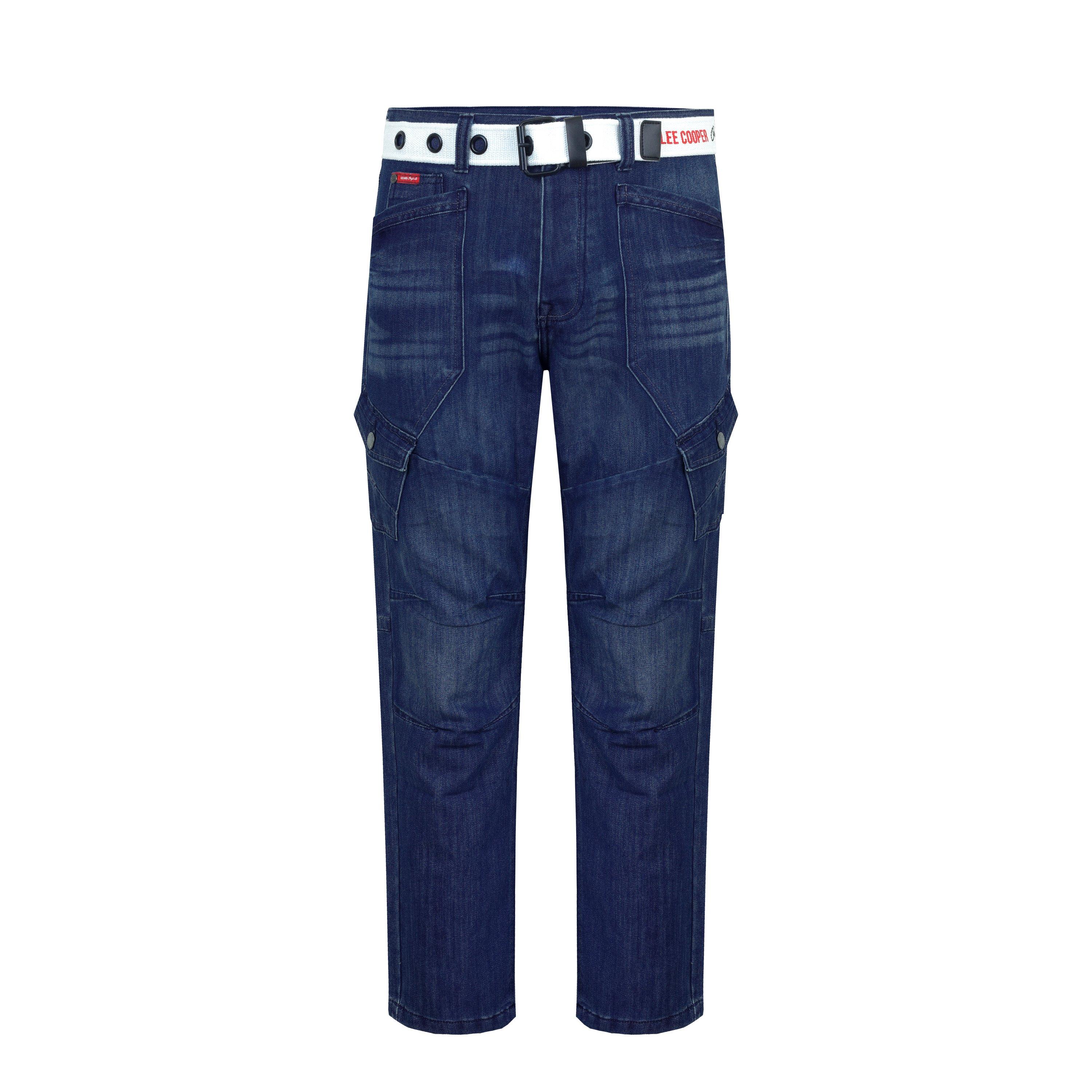 Dark Wash - Lee Cooper - LC Belted Cargo Jeans Mens - 1