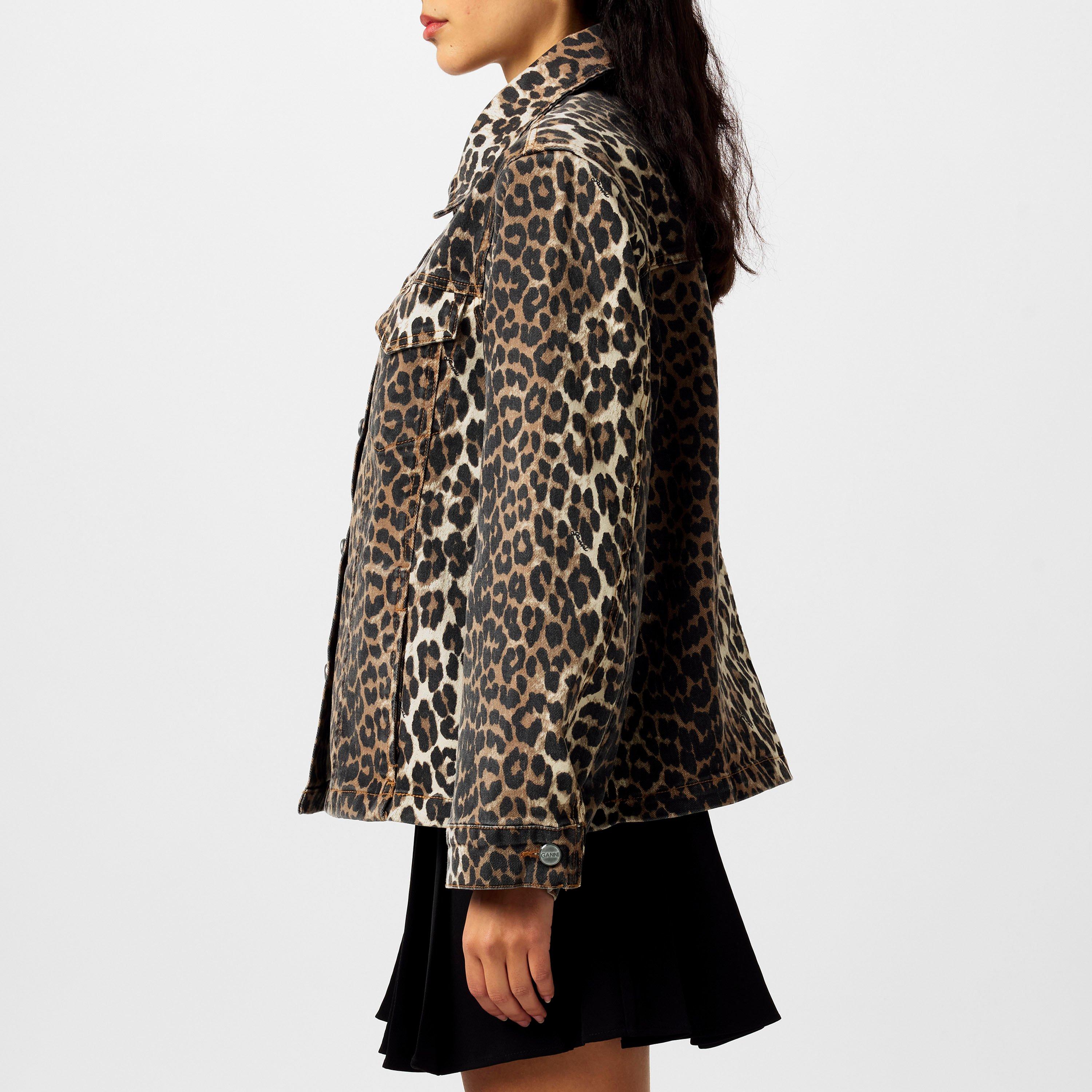Leopard - Ganni - Women's  Leopard Print Long Sleeve Denim Jacket - 2