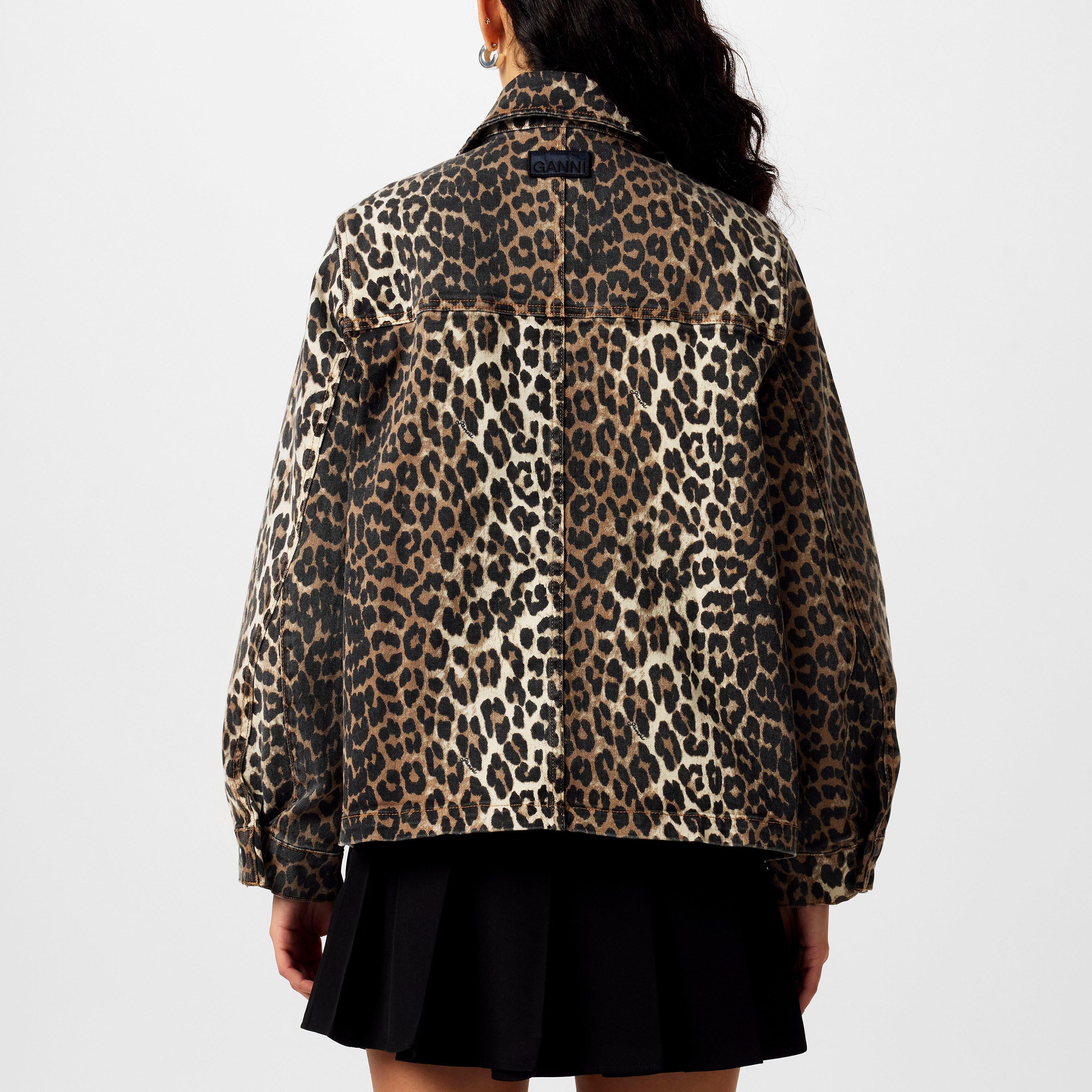Leopard - Ganni - Women's  Leopard Print Long Sleeve Denim Jacket - 3