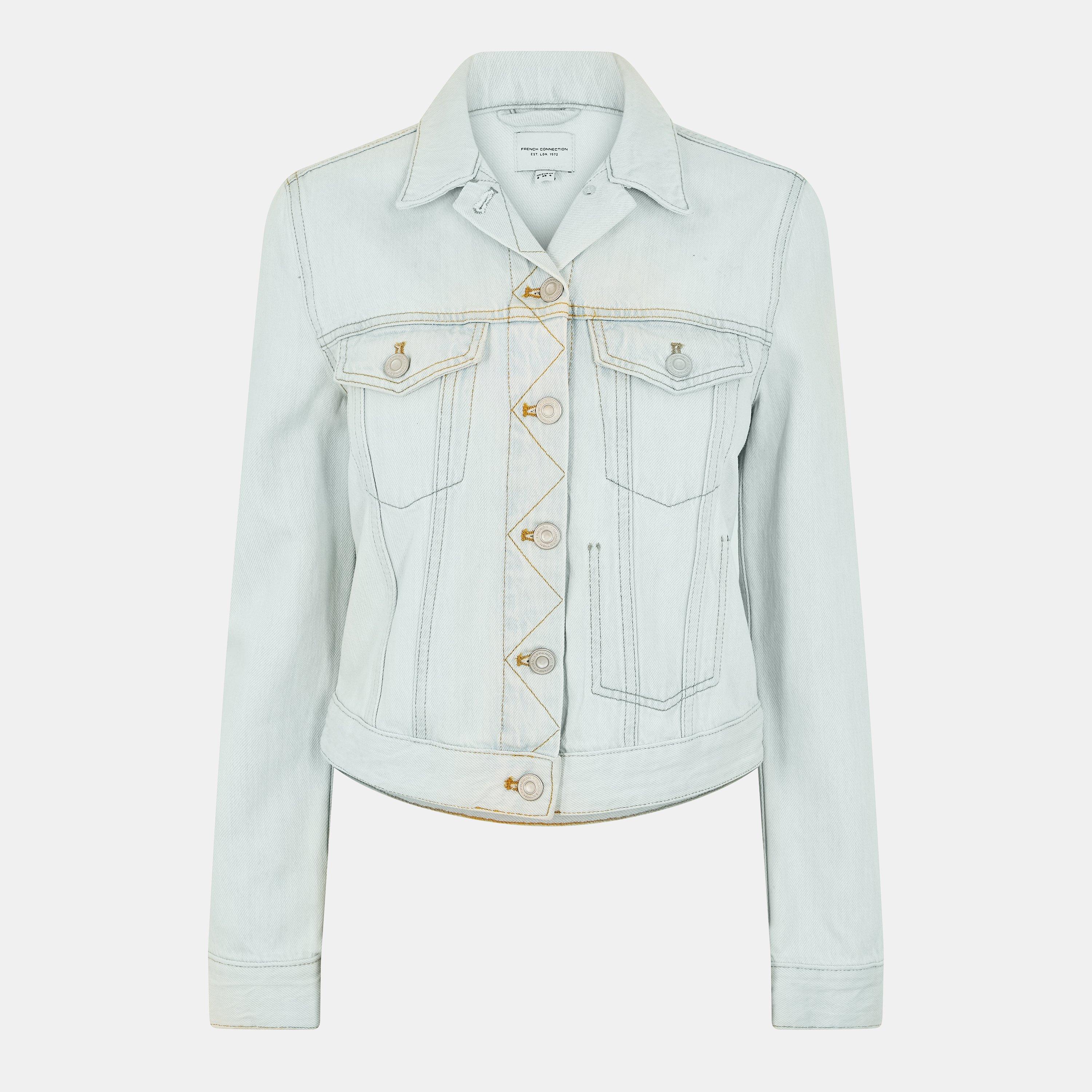 Light Blue - French Connection - Women's Macee Micro Western Cotton Long Sleeve Cropped Denim Jacket - 1