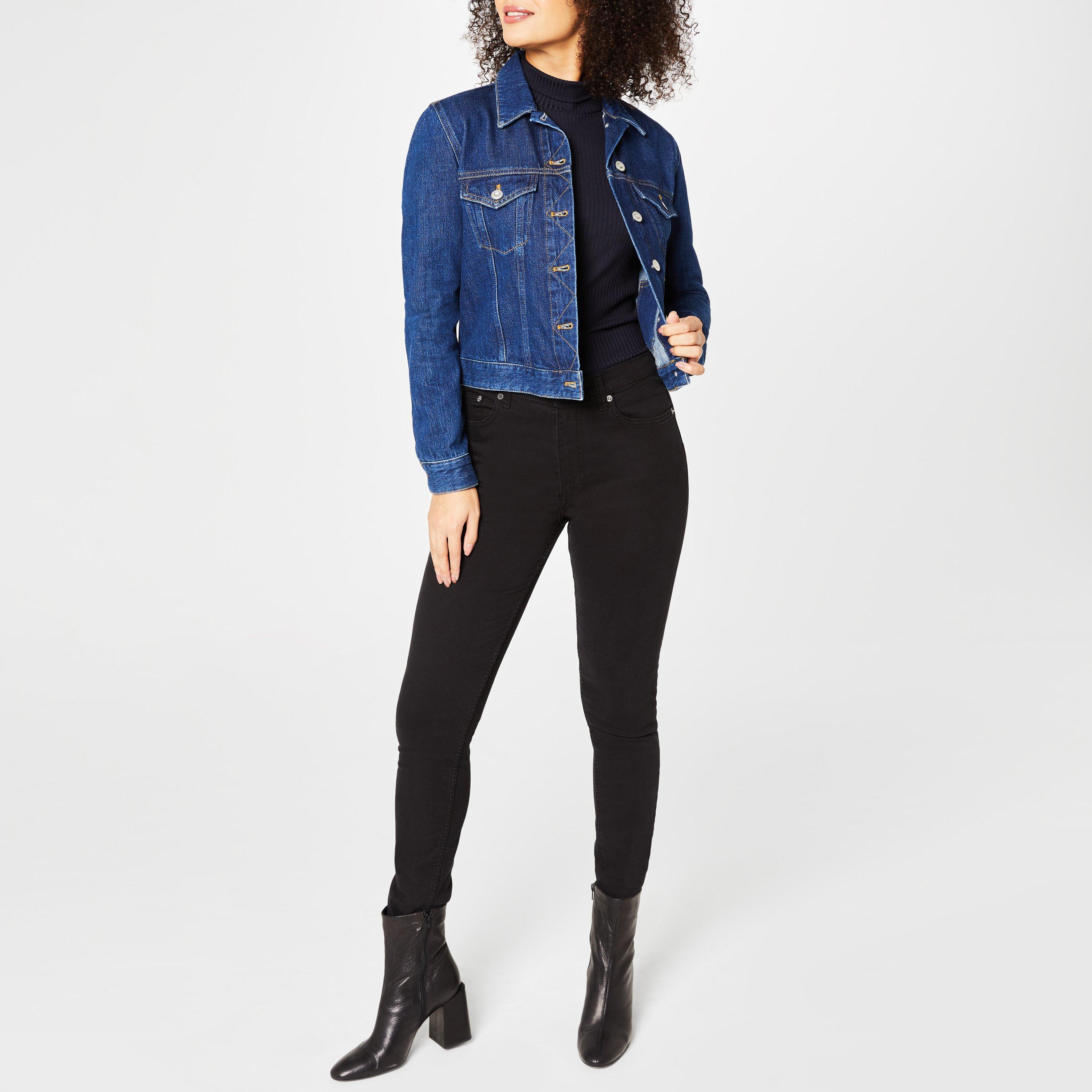 Mid Blue - French Connection - Women's Macee Micro Western Cotton Long Sleeve Cropped Denim Jacket - 2