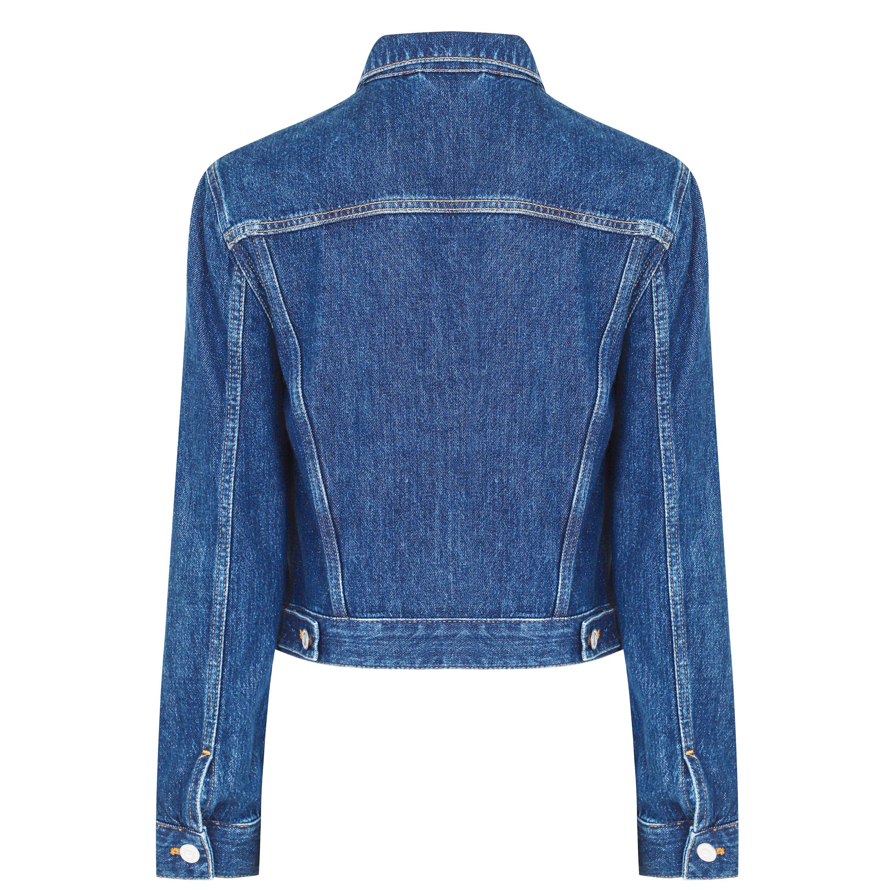 Mid Blue - French Connection - Women's Macee Micro Western Cotton Long Sleeve Cropped Denim Jacket - 5