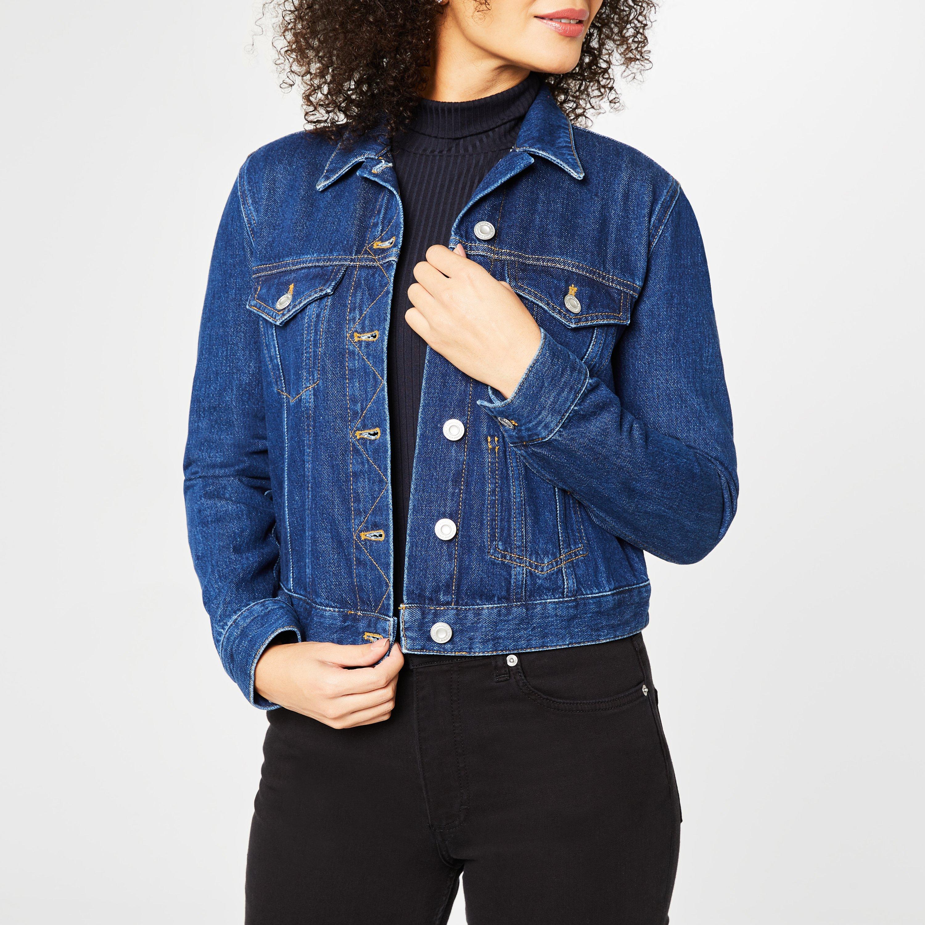 Mid Blue - French Connection - Women's Macee Micro Western Cotton Long Sleeve Cropped Denim Jacket - 4