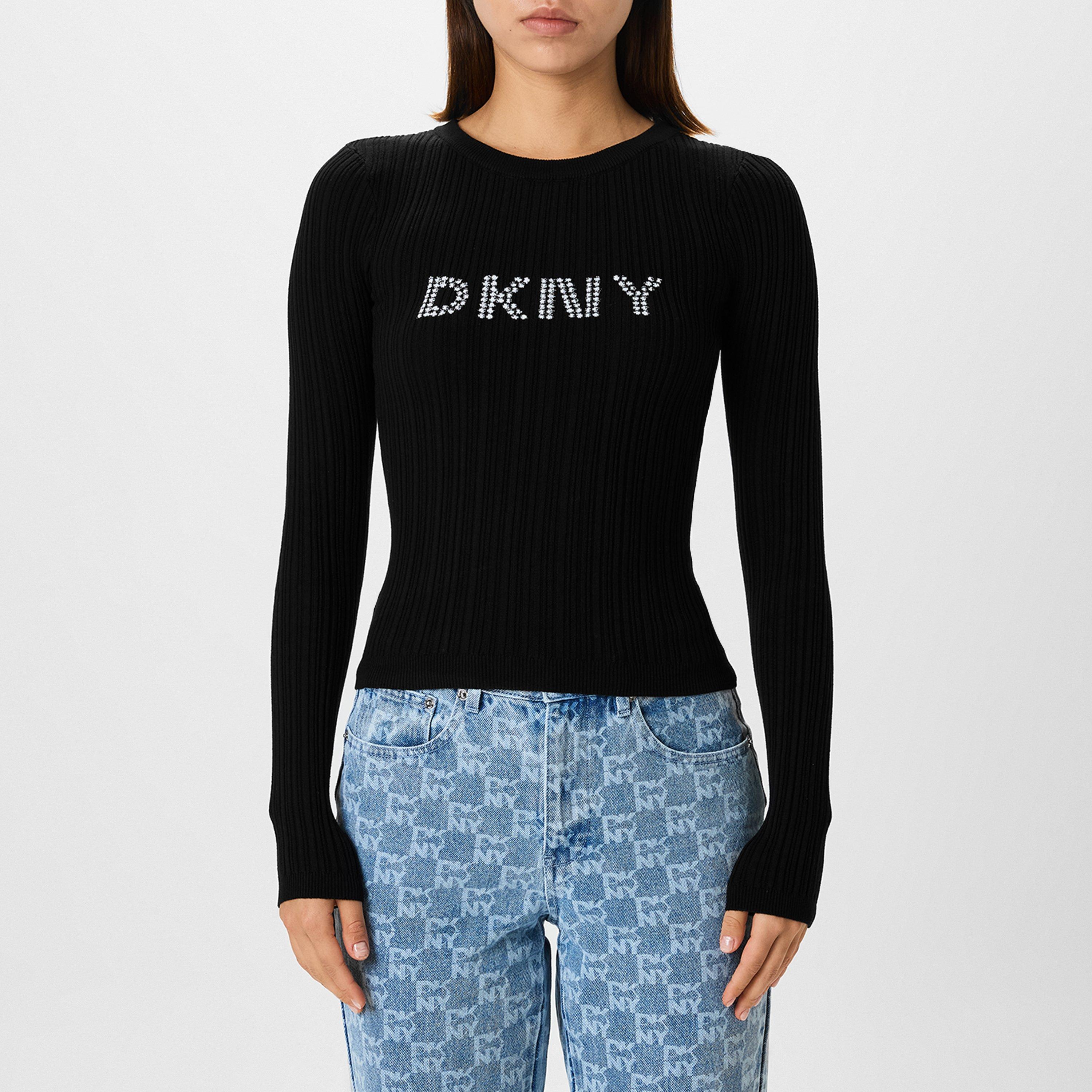 Black - DKNY - Logo Knit Top - 1