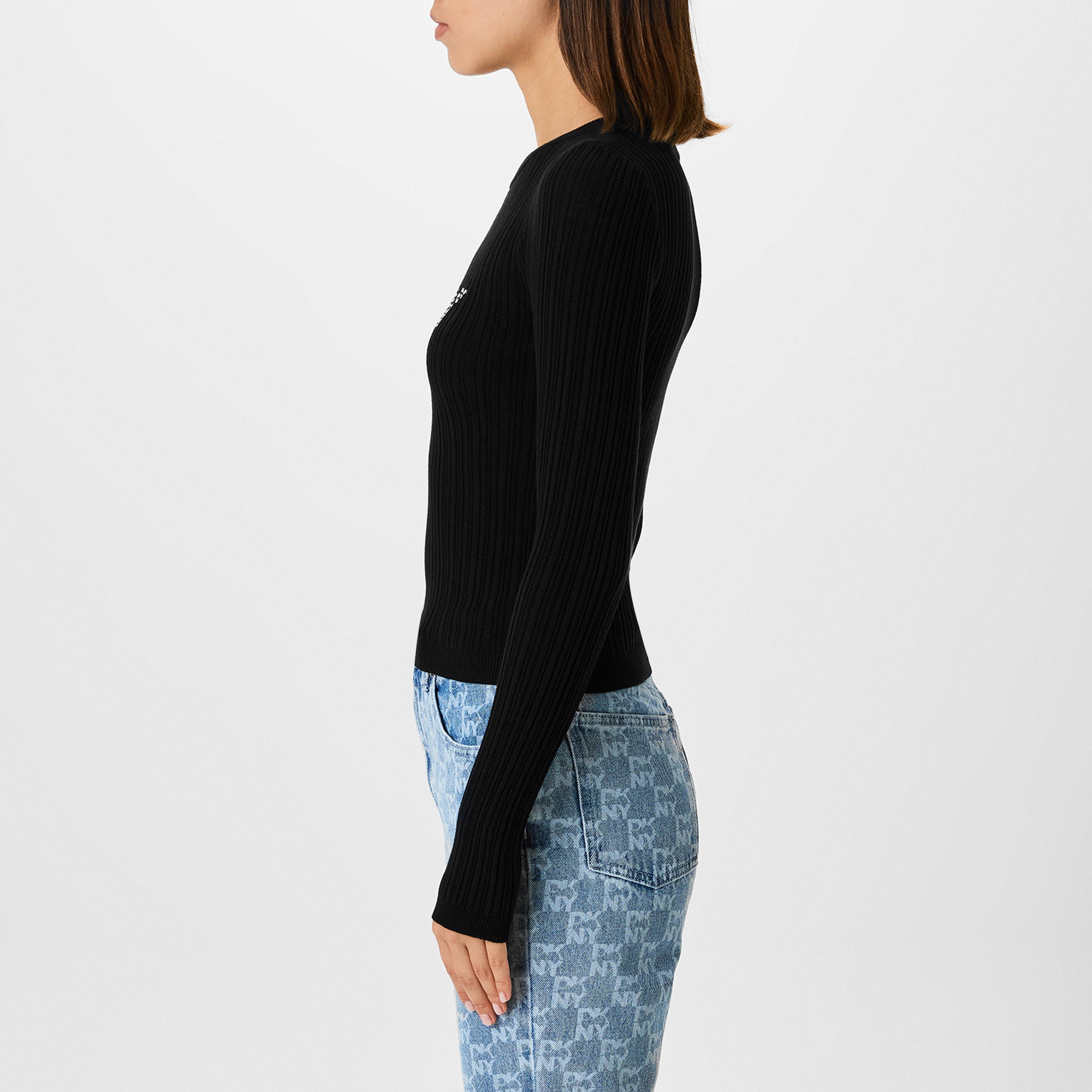 Black - DKNY - Logo Knit Top - 2