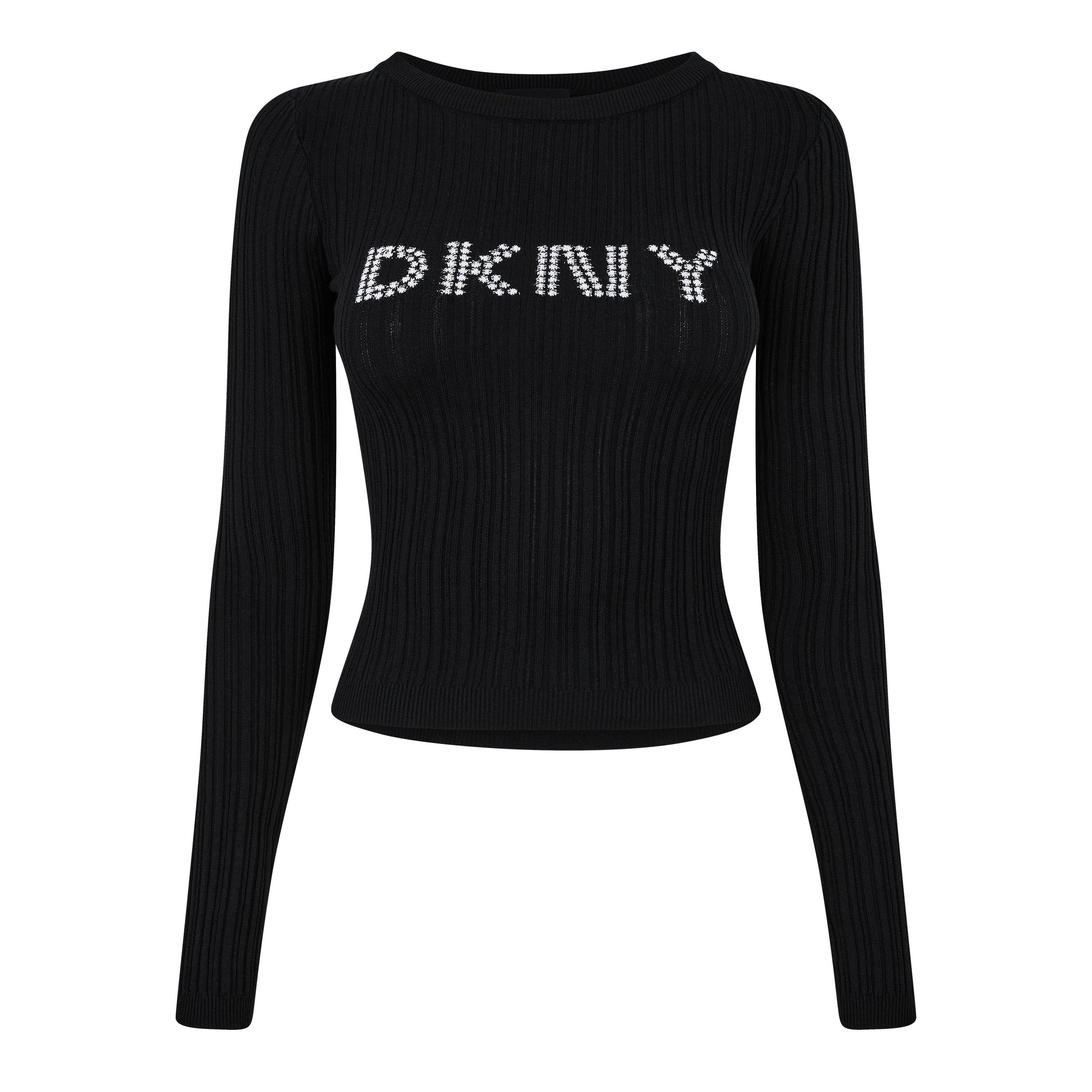 Black - DKNY - Logo Knit Top - 5
