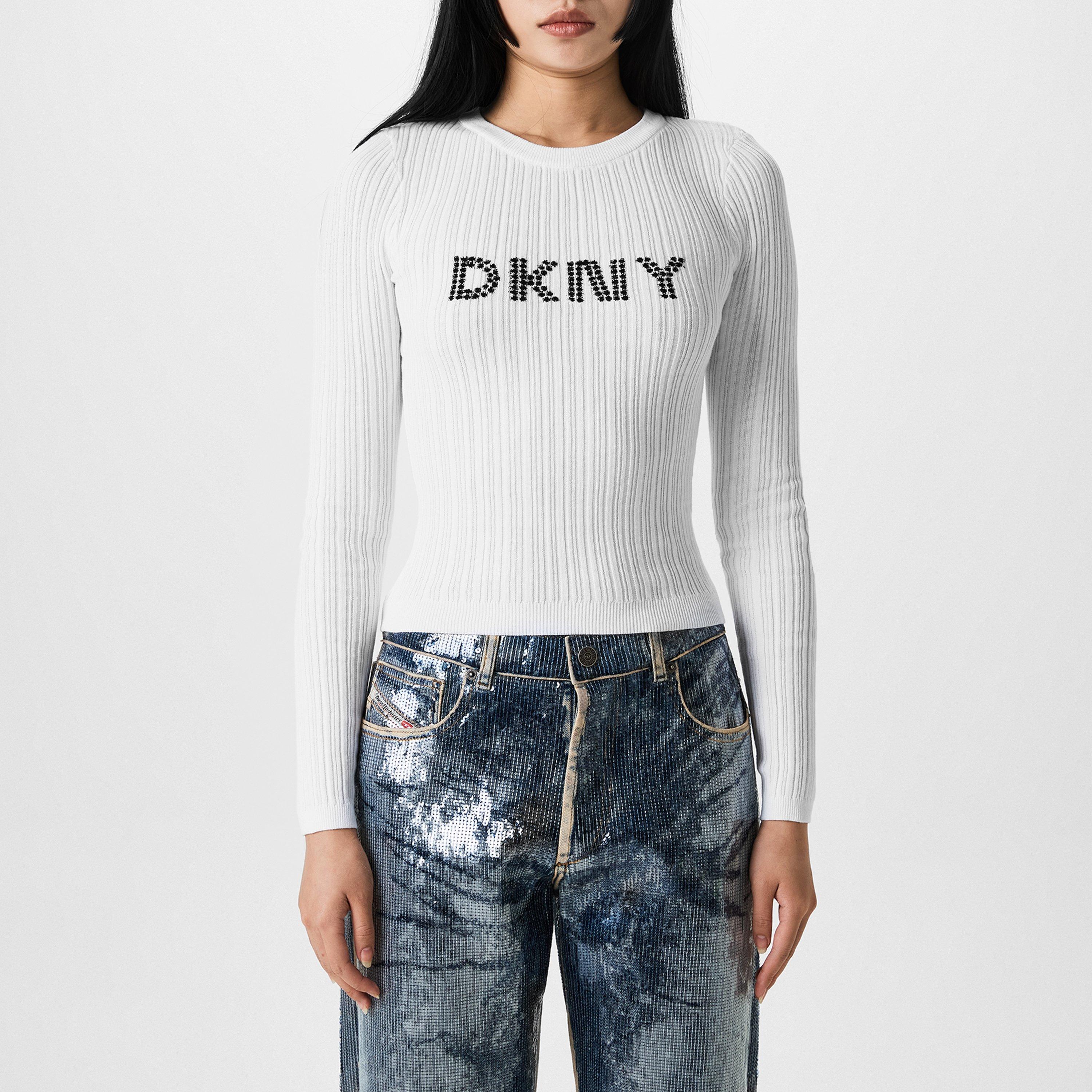 Dkny Women's Logo Knit Top - White - 10 (S)