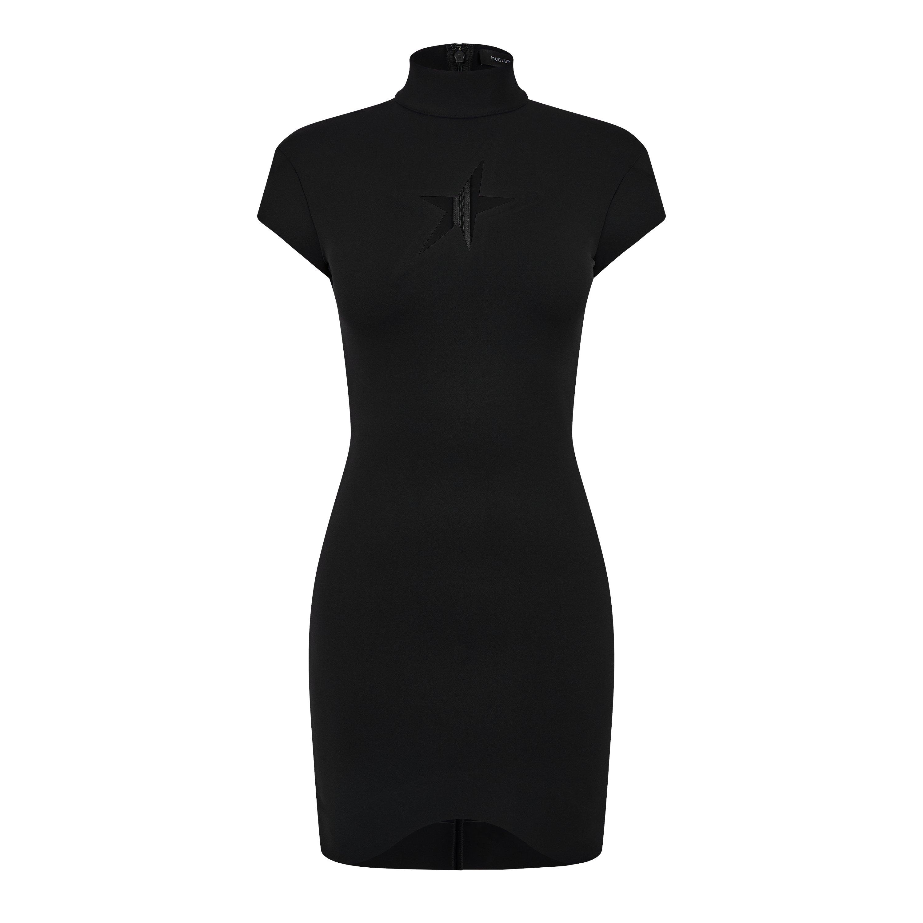 Black - Mugler - Short Sleeve Cut Out Star Dress - 5