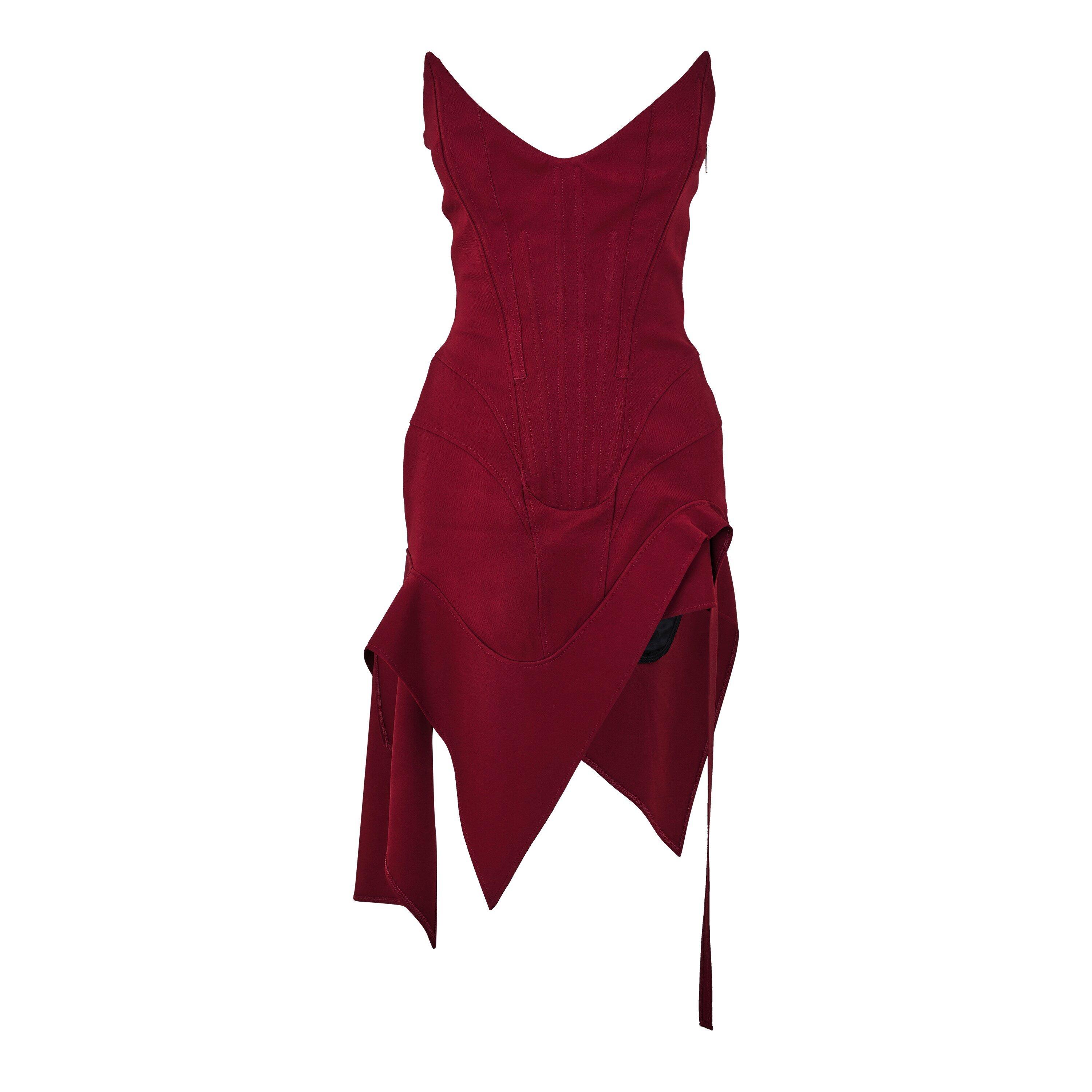 Blood Red - Mugler - Strapless Asymmetric Mini Dress - 5