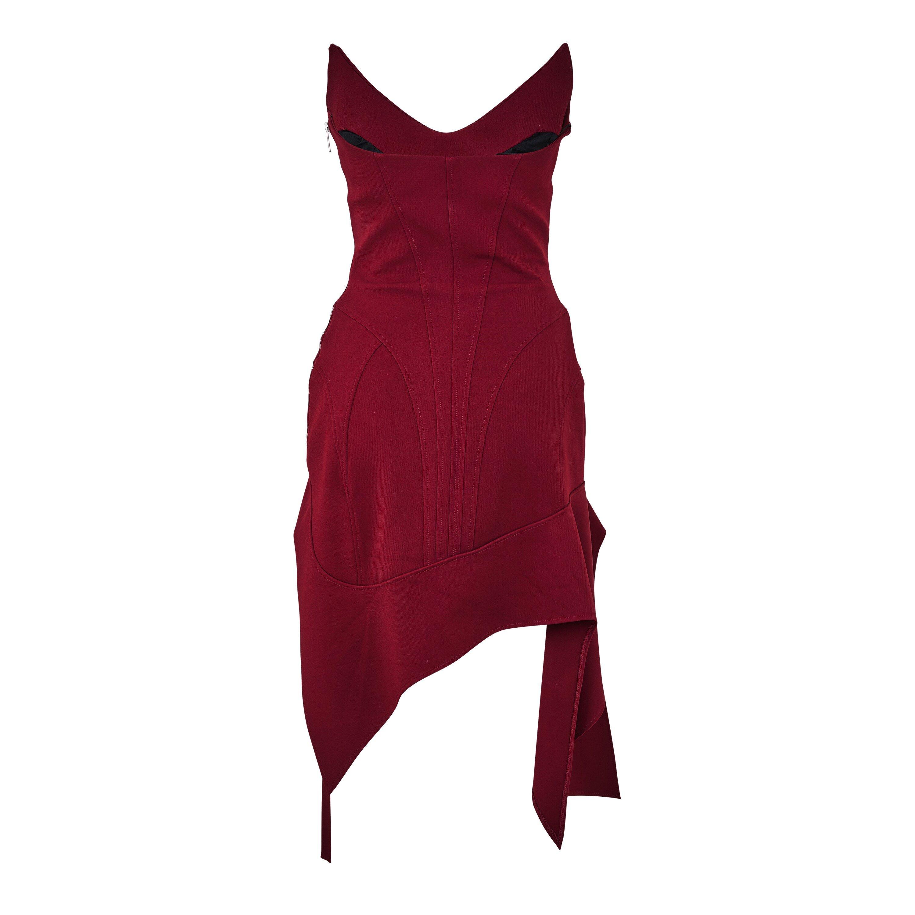 Blood Red - Mugler - Strapless Asymmetric Mini Dress - 6