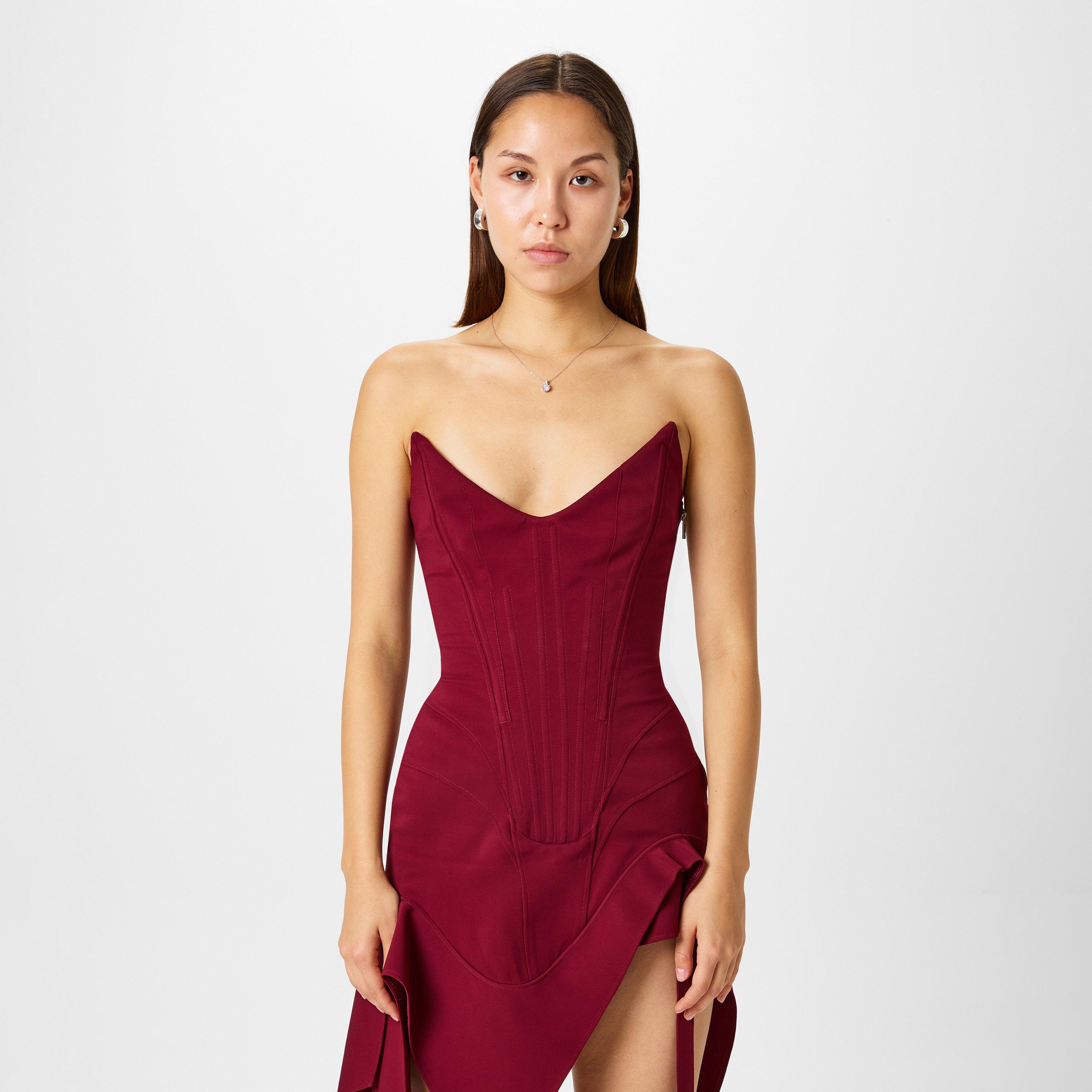 Blood Red - Mugler - Strapless Asymmetric Mini Dress - 4