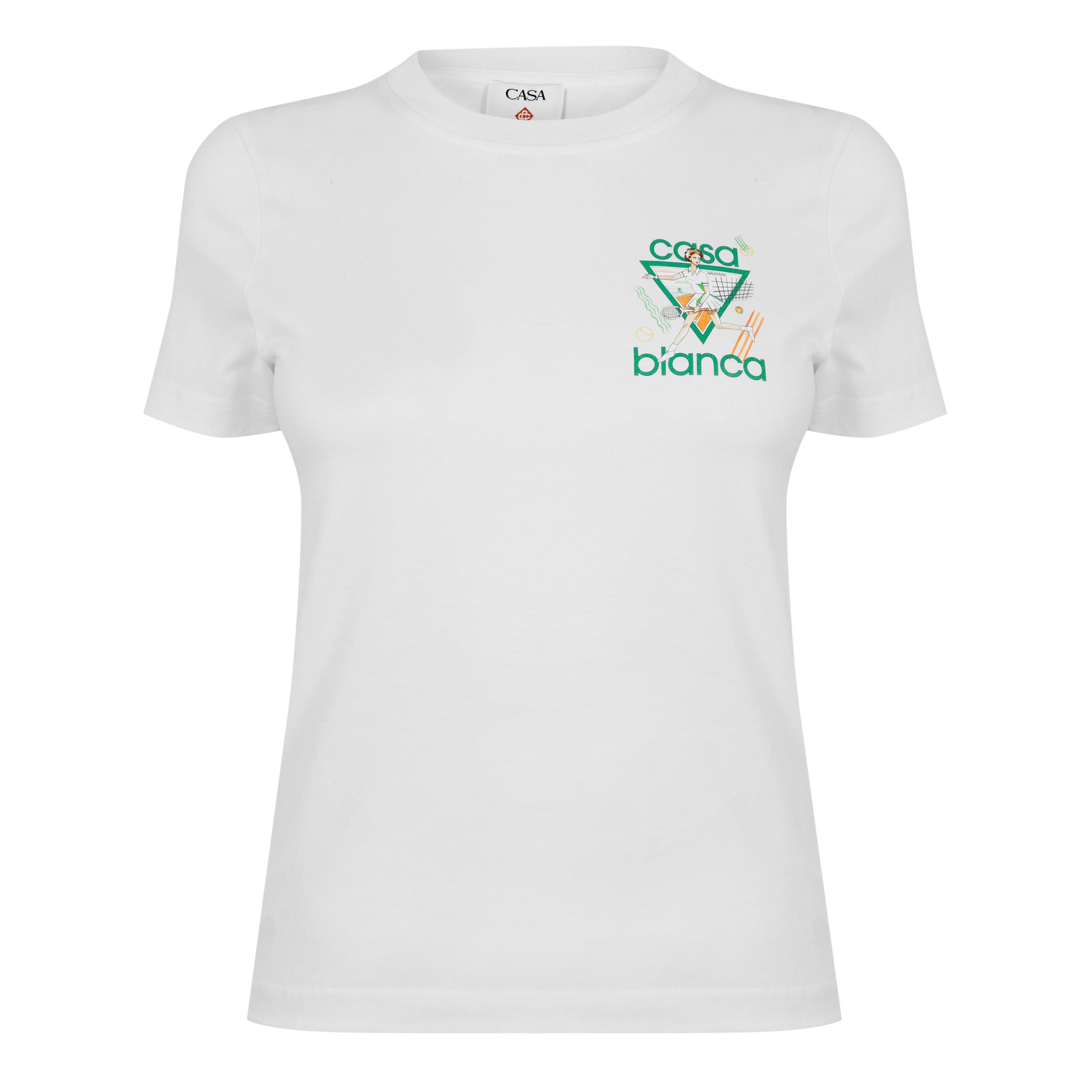 White - Casablanca - Women's Logo Cotton Cropped Tennis T-Shirt - 7