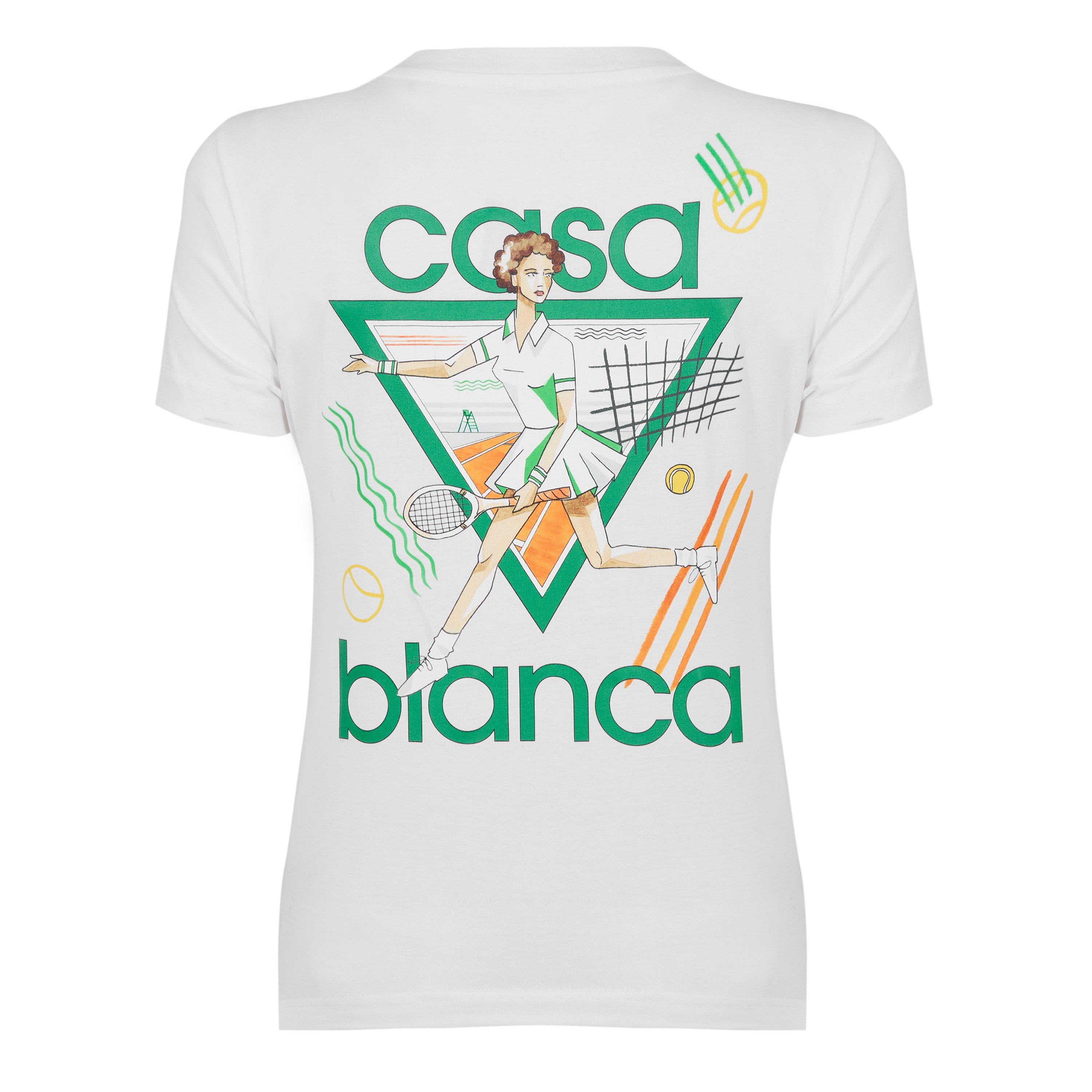 White - Casablanca - Women's Logo Cotton Cropped Tennis T-Shirt - 8