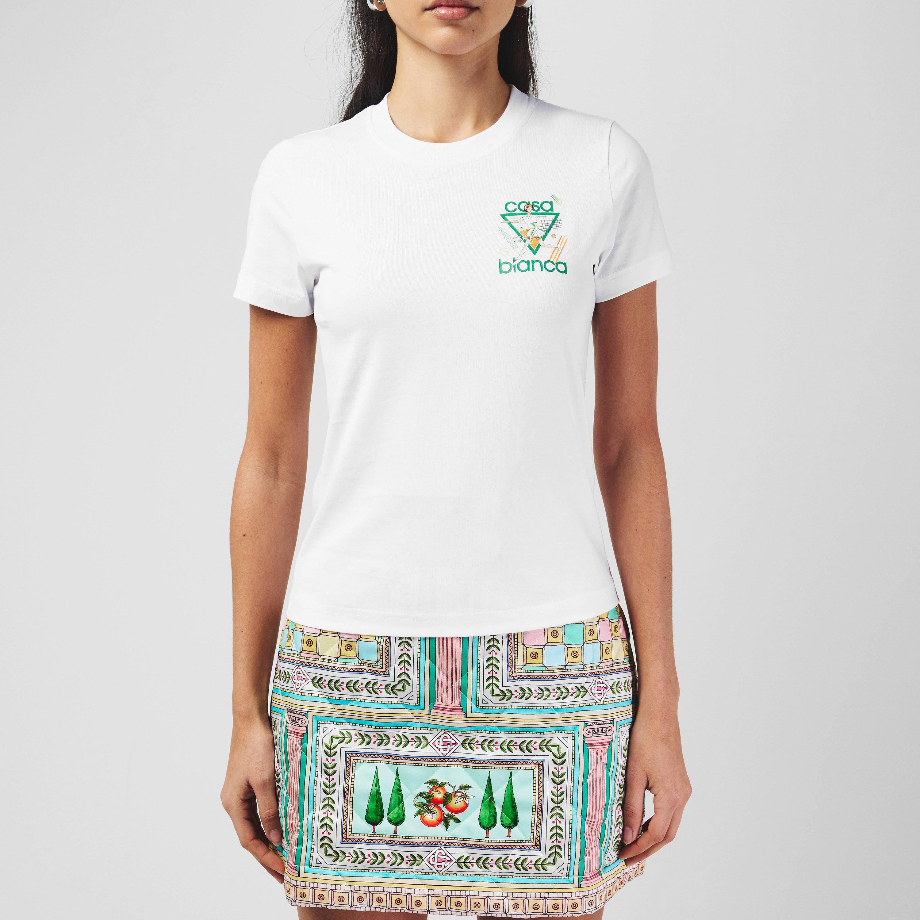 White - Casablanca - Women's Logo Cotton Cropped Tennis T-Shirt - 3