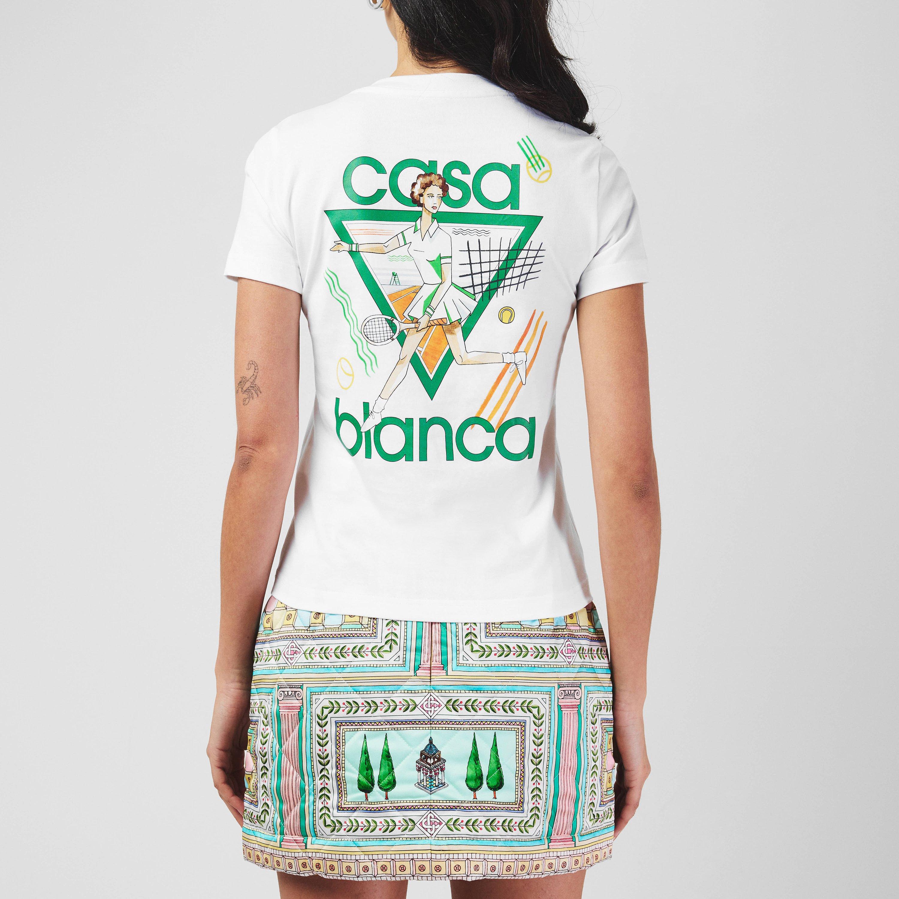 White - Casablanca - Women's Logo Cotton Cropped Tennis T-Shirt - 4