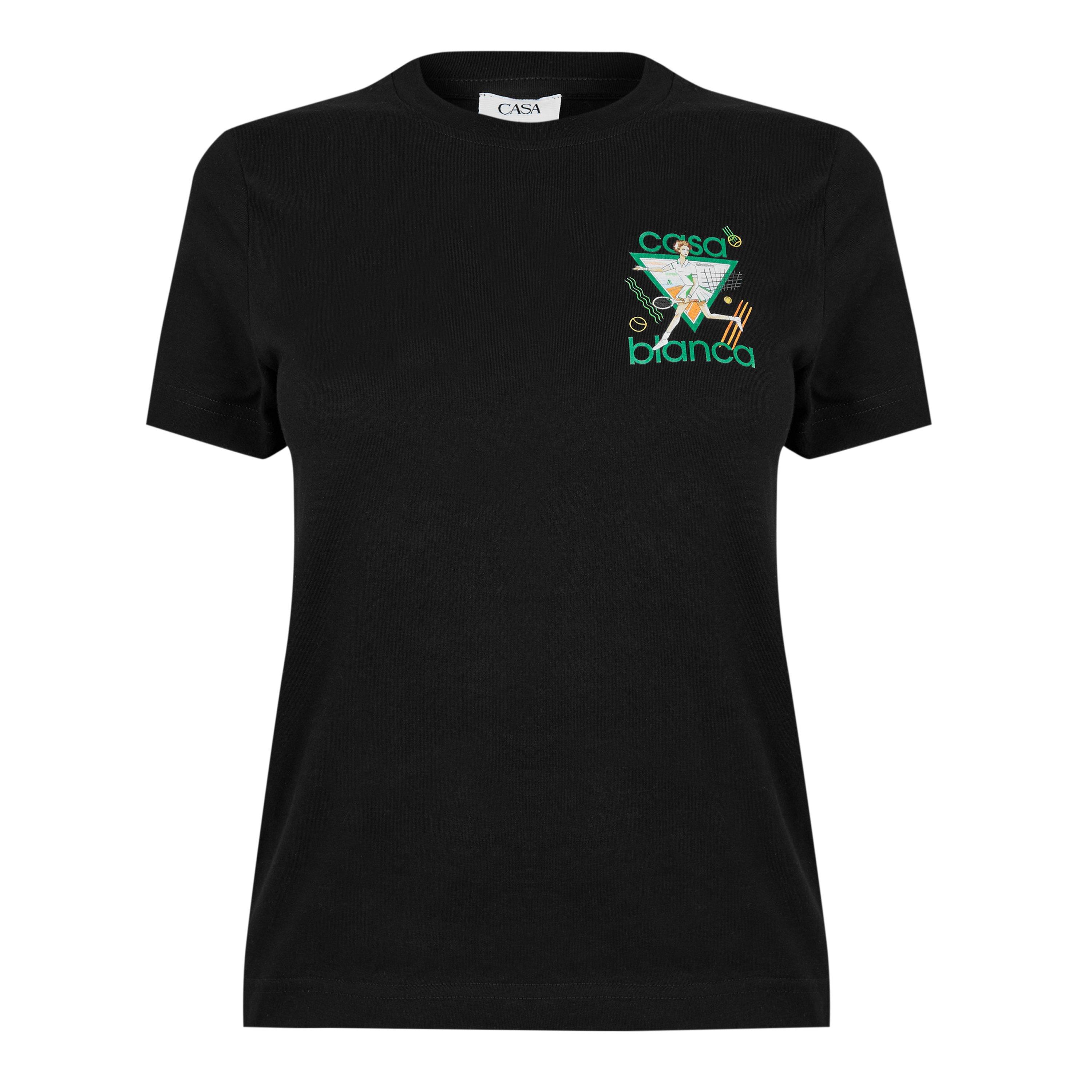 Black - Casablanca - Women's Logo Cotton Cropped Tennis T-Shirt - 1