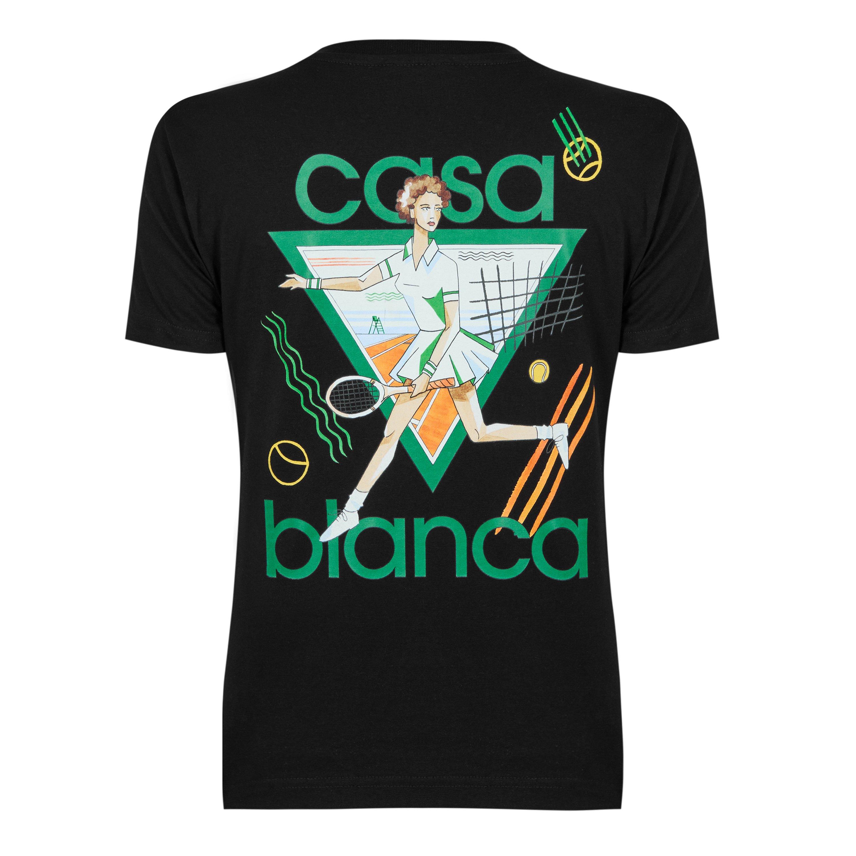 Black - Casablanca - Women's Logo Cotton Cropped Tennis T-Shirt - 2