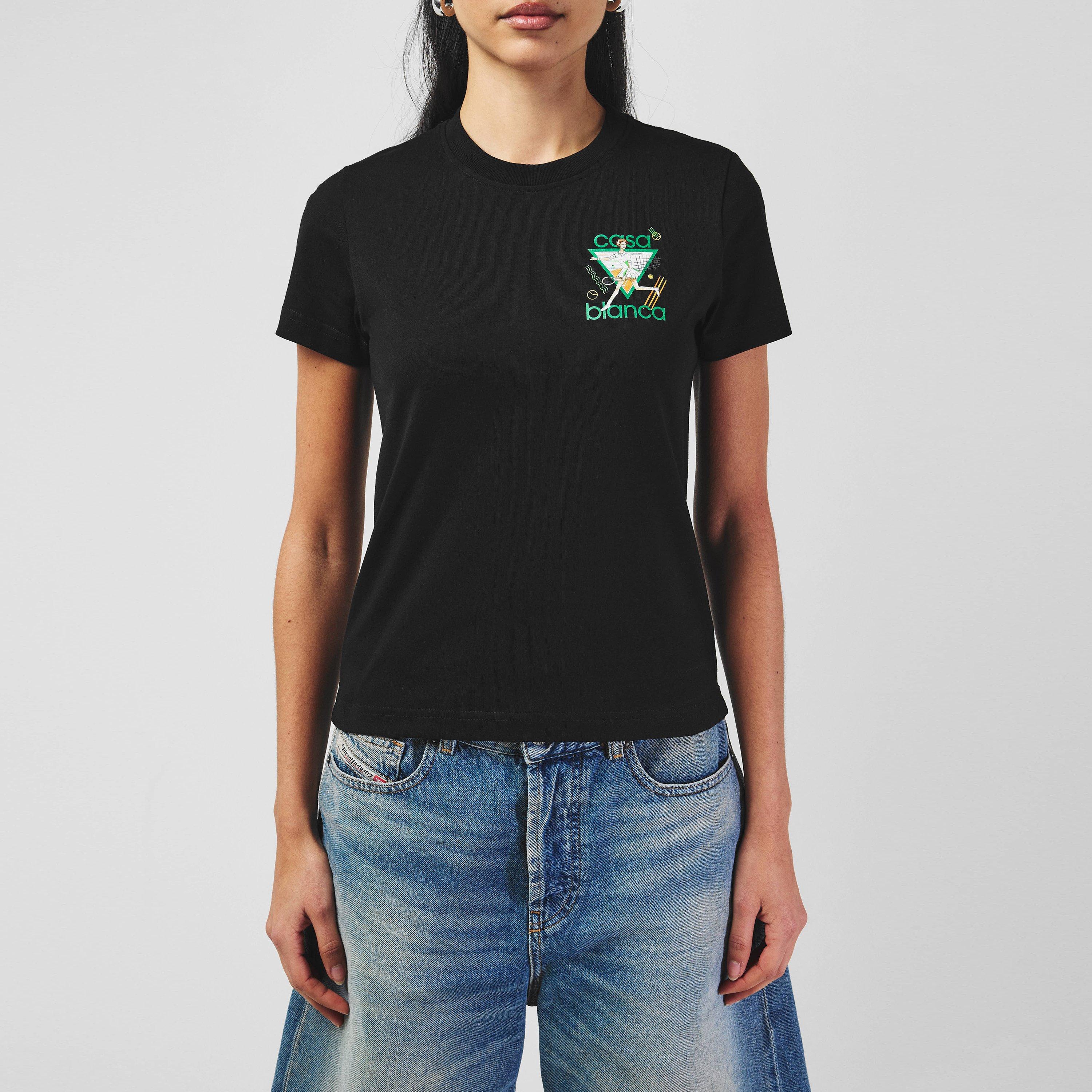 Black - Casablanca - Women's Logo Cotton Cropped Tennis T-Shirt - 3