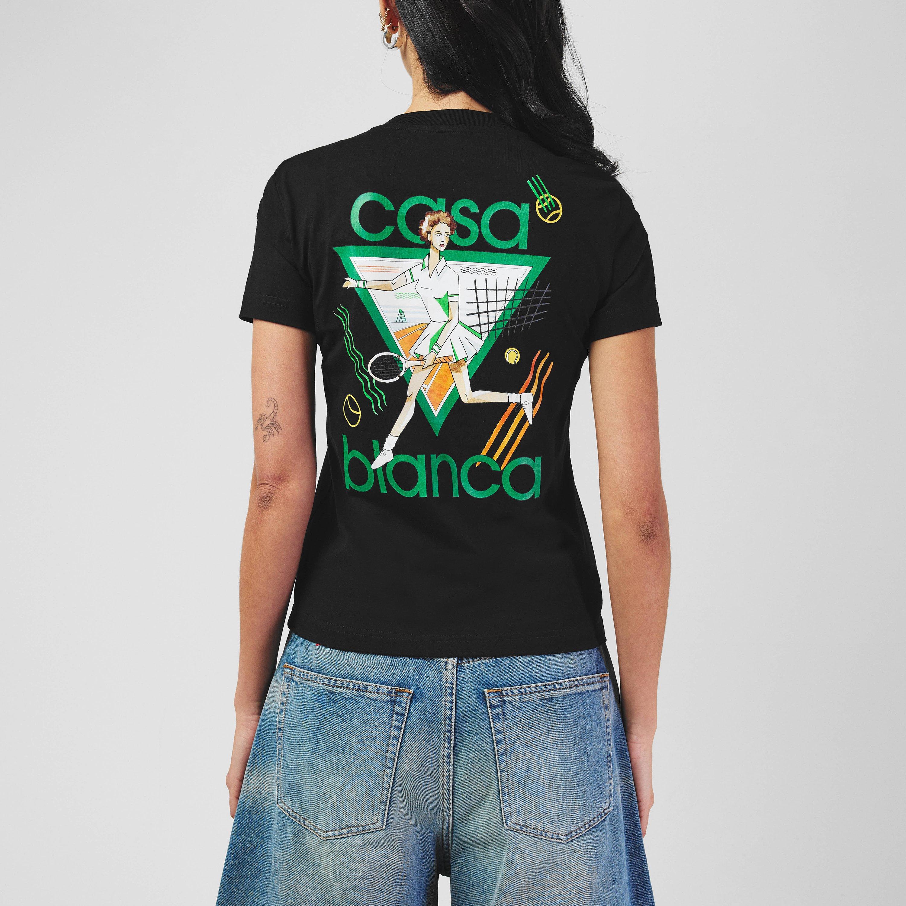 Black - Casablanca - Women's Logo Cotton Cropped Tennis T-Shirt - 4