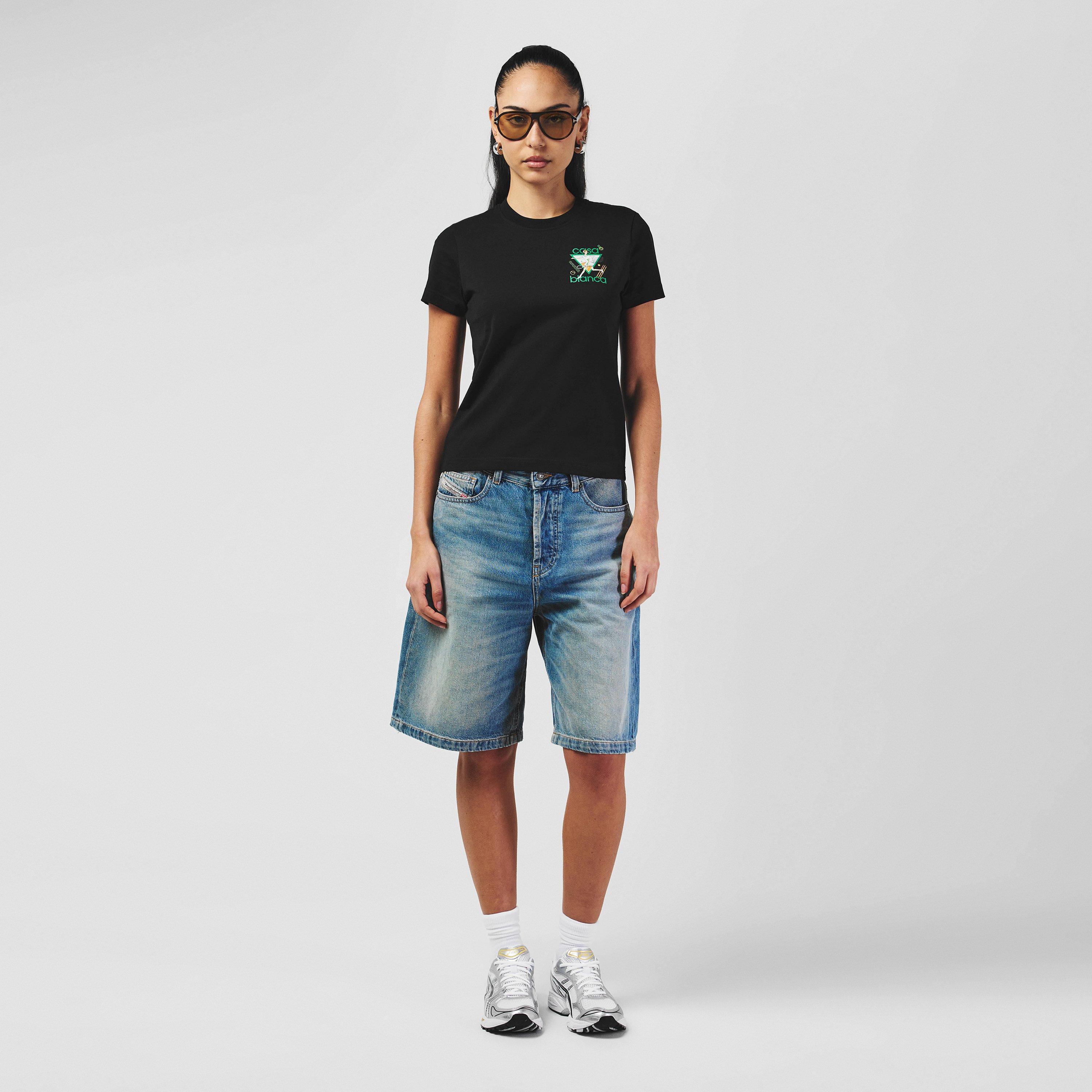 Black - Casablanca - Women's Logo Cotton Cropped Tennis T-Shirt - 6