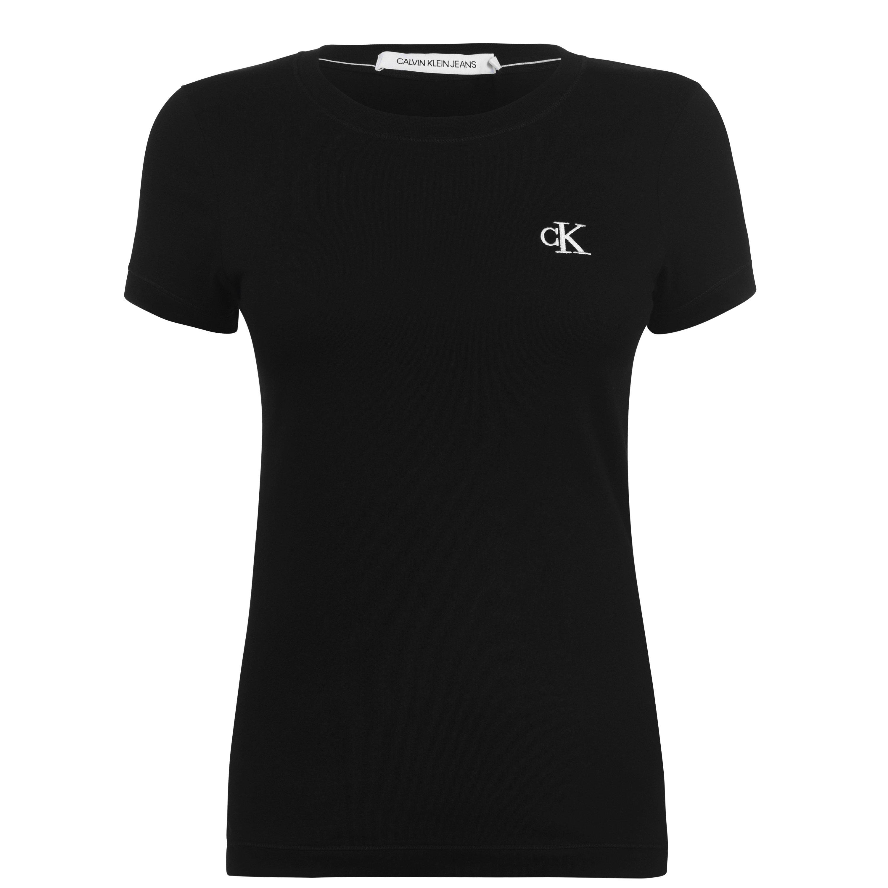 Calvin Klein Jeans Women's Calvin Embroidered Logo Slim Fit T-Shirt - Ck Black - 12 (M)
