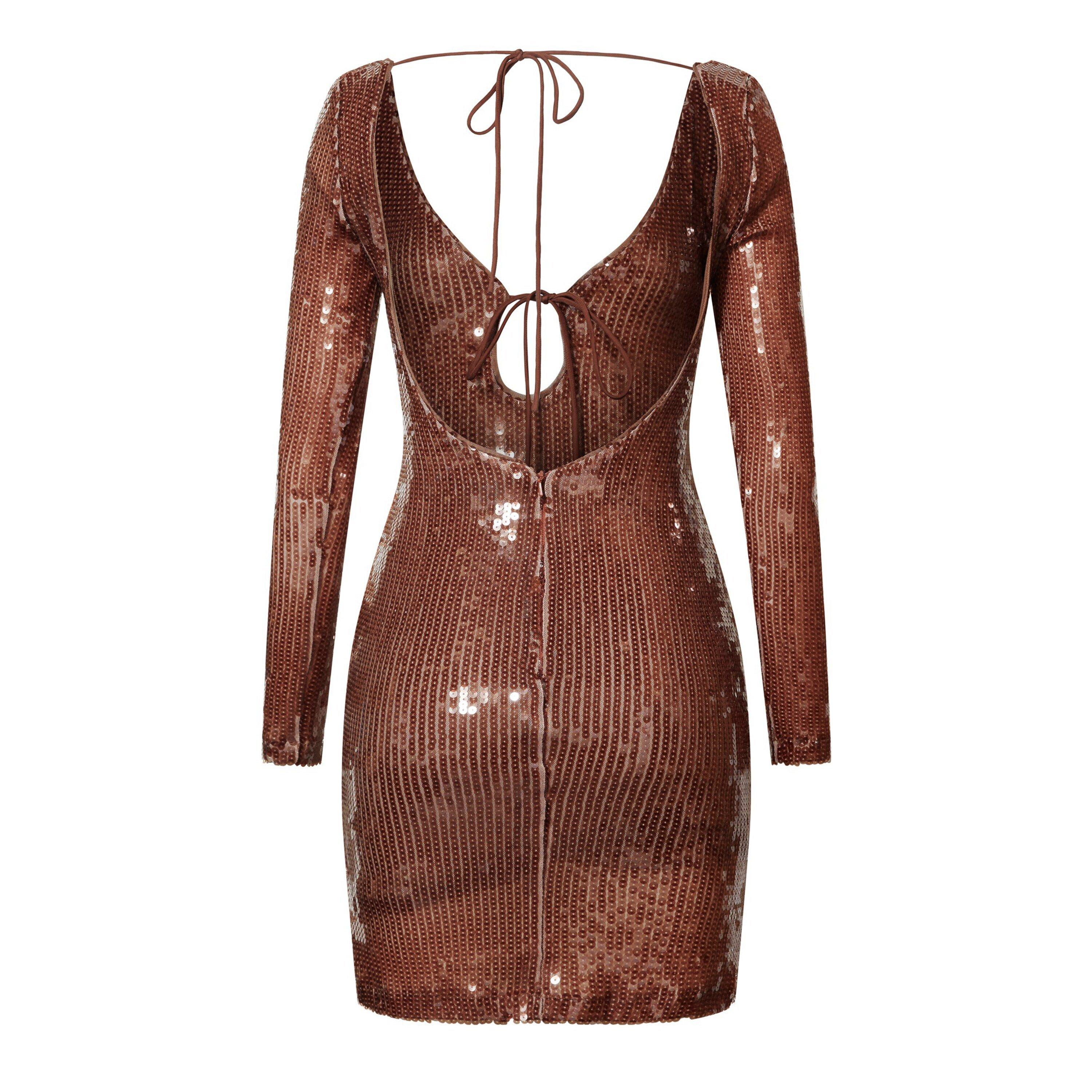 Chocolate - Bardot - Women's Verona Sequin Long Sleeve Mini Dress - 6