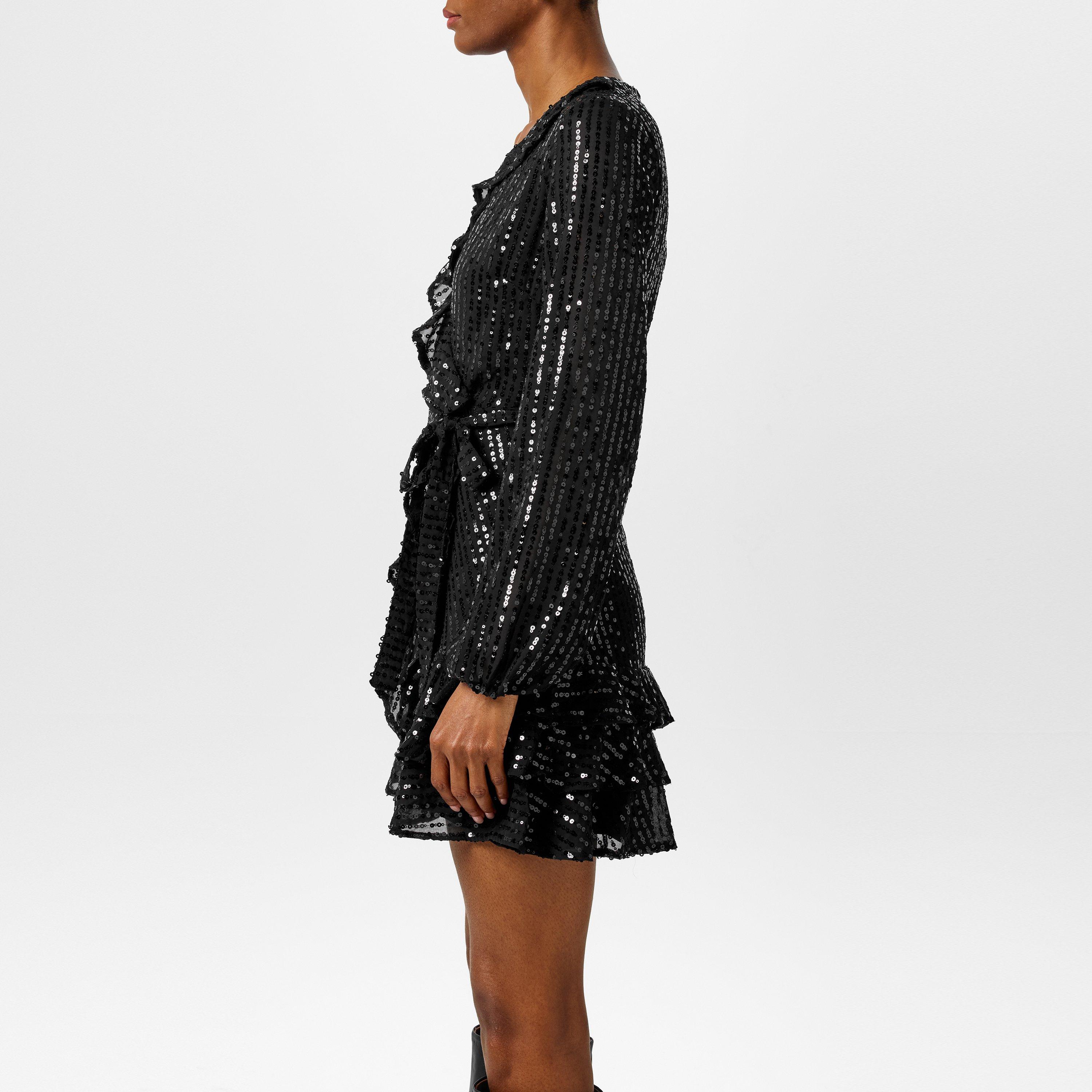 Black - Bardot - Frill Sequin Dress - 2