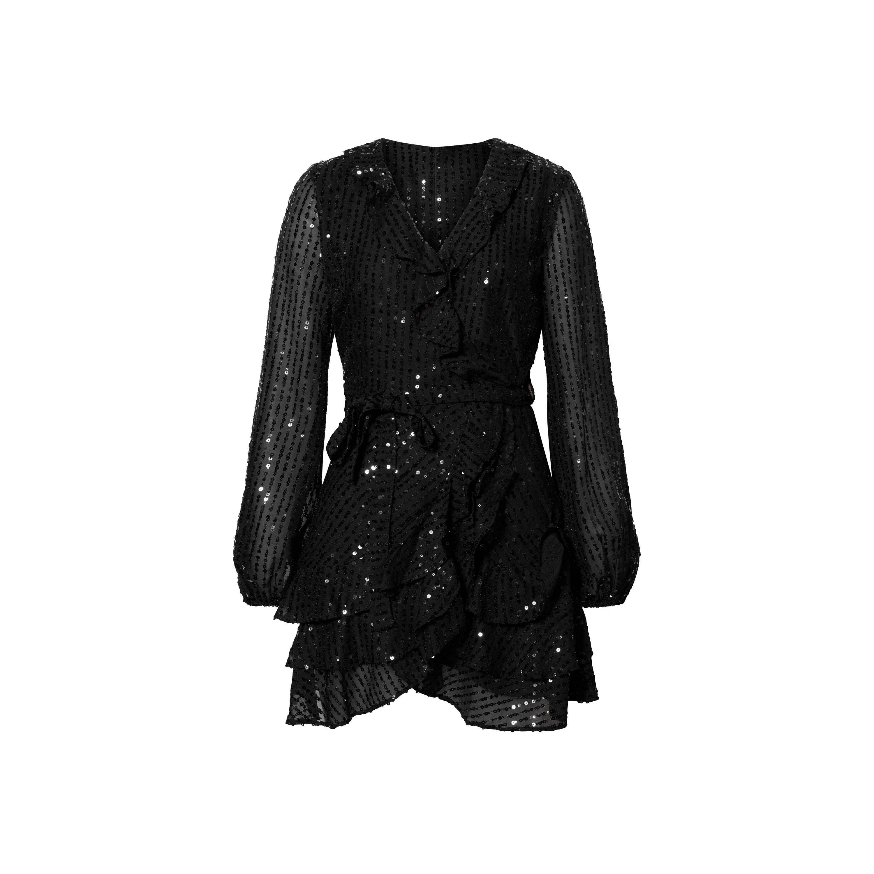 Black - Bardot - Frill Sequin Dress - 5