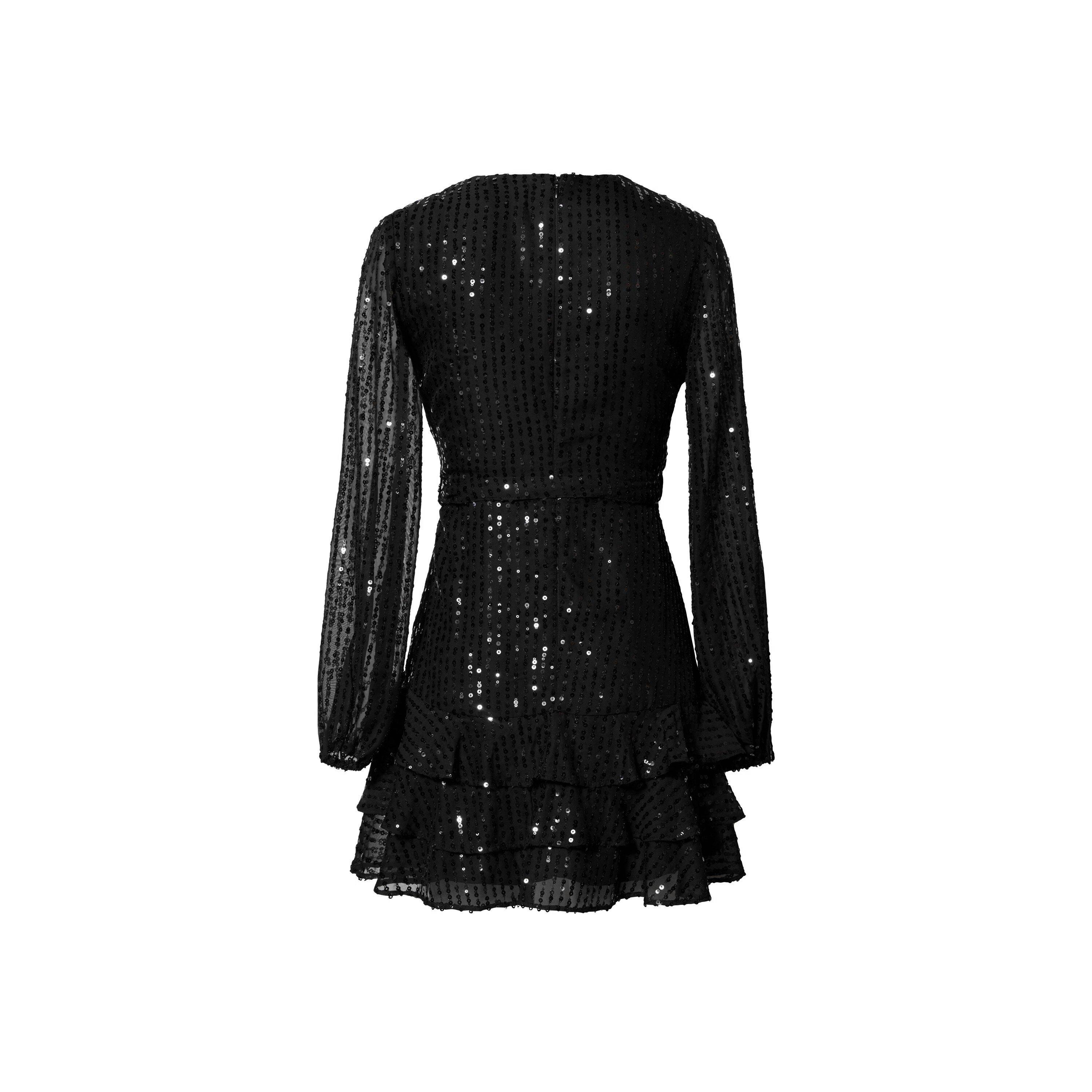 Black - Bardot - Frill Sequin Dress - 6