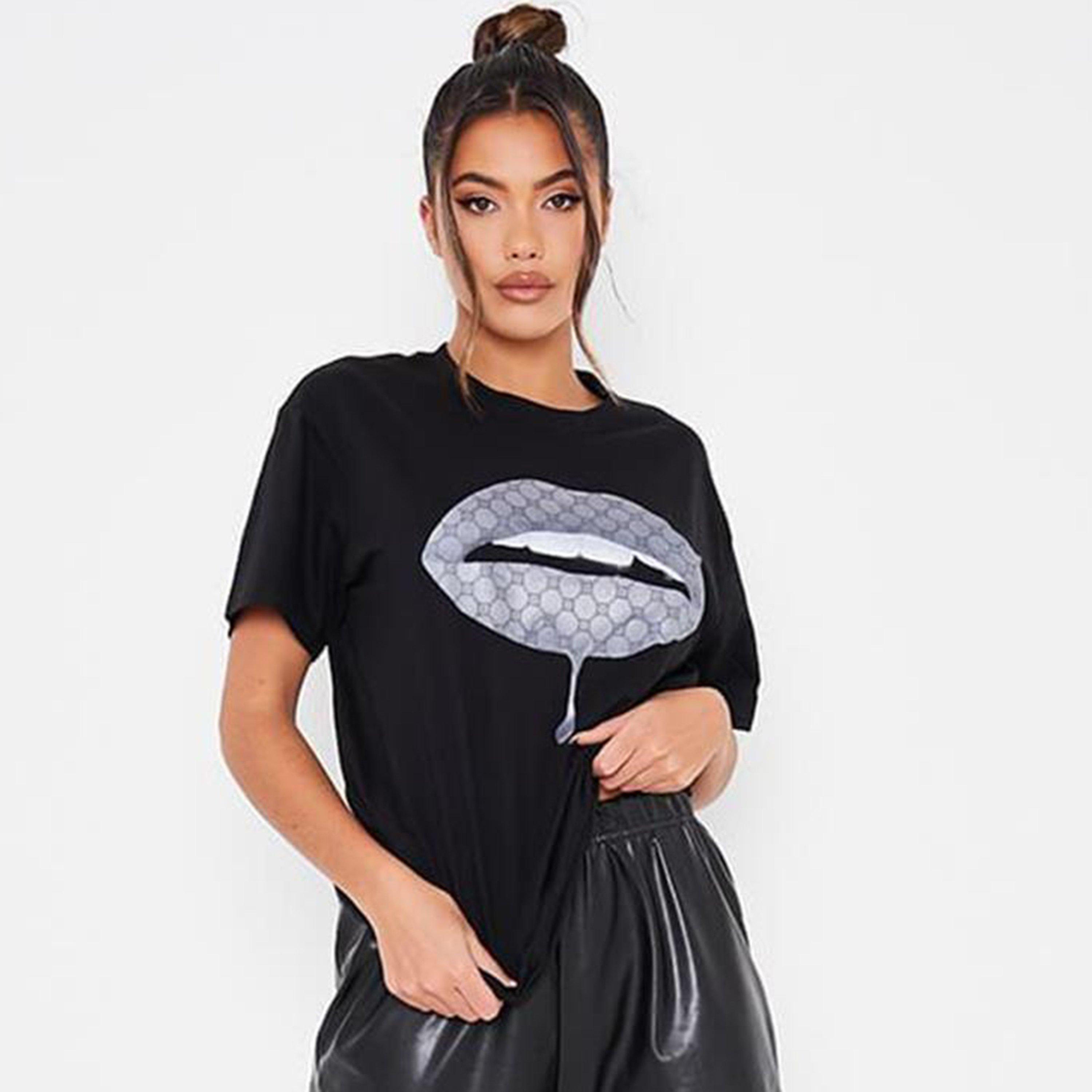 Negro - I Saw It First - ISAWITFIRST Monogram Lips Oversized T-Shirt - 2