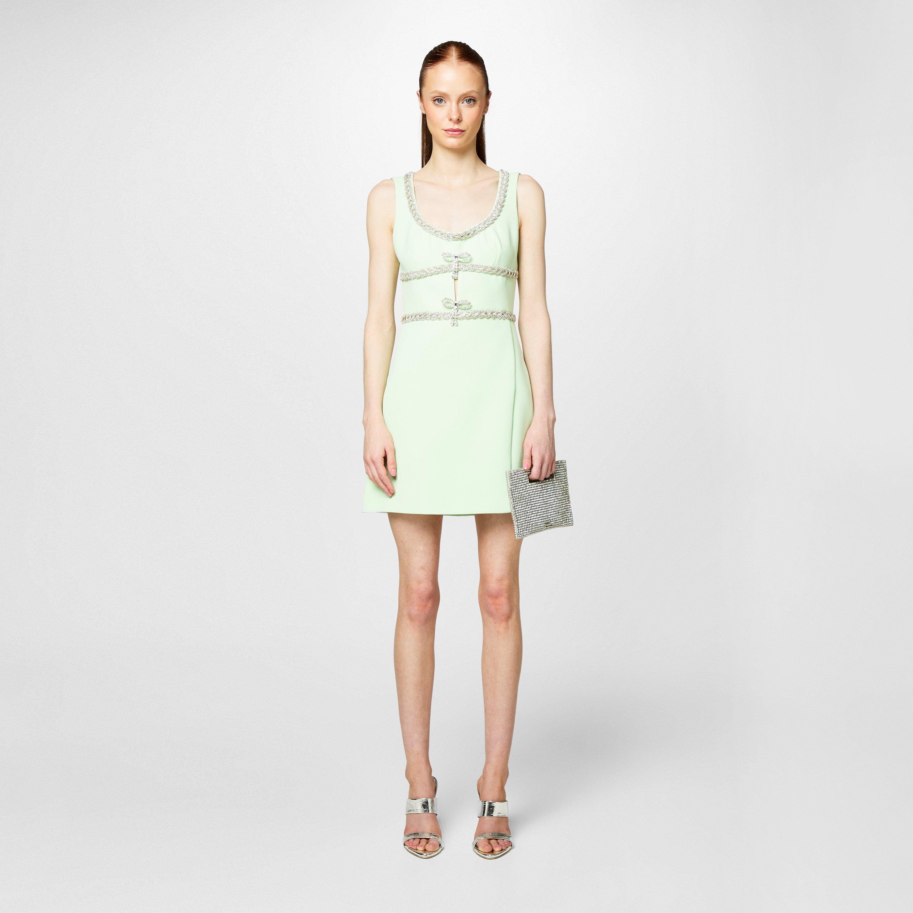 Mint Green - Self Portrait - Diamante Bow Trim Mini Dress - 4